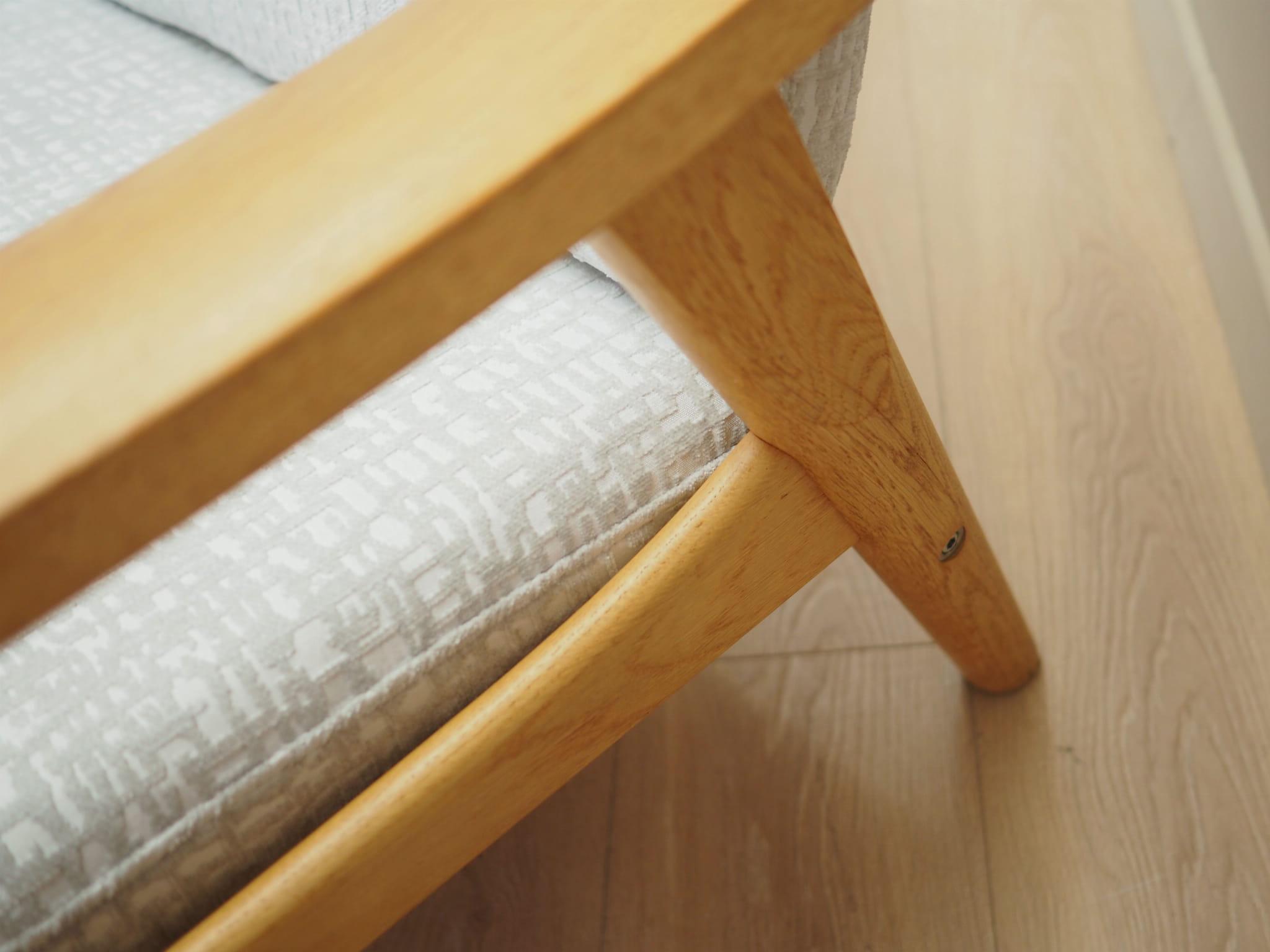 Vintage Sofa 3-Sitzer Eichenholz Textil Grau 1960er Jahre