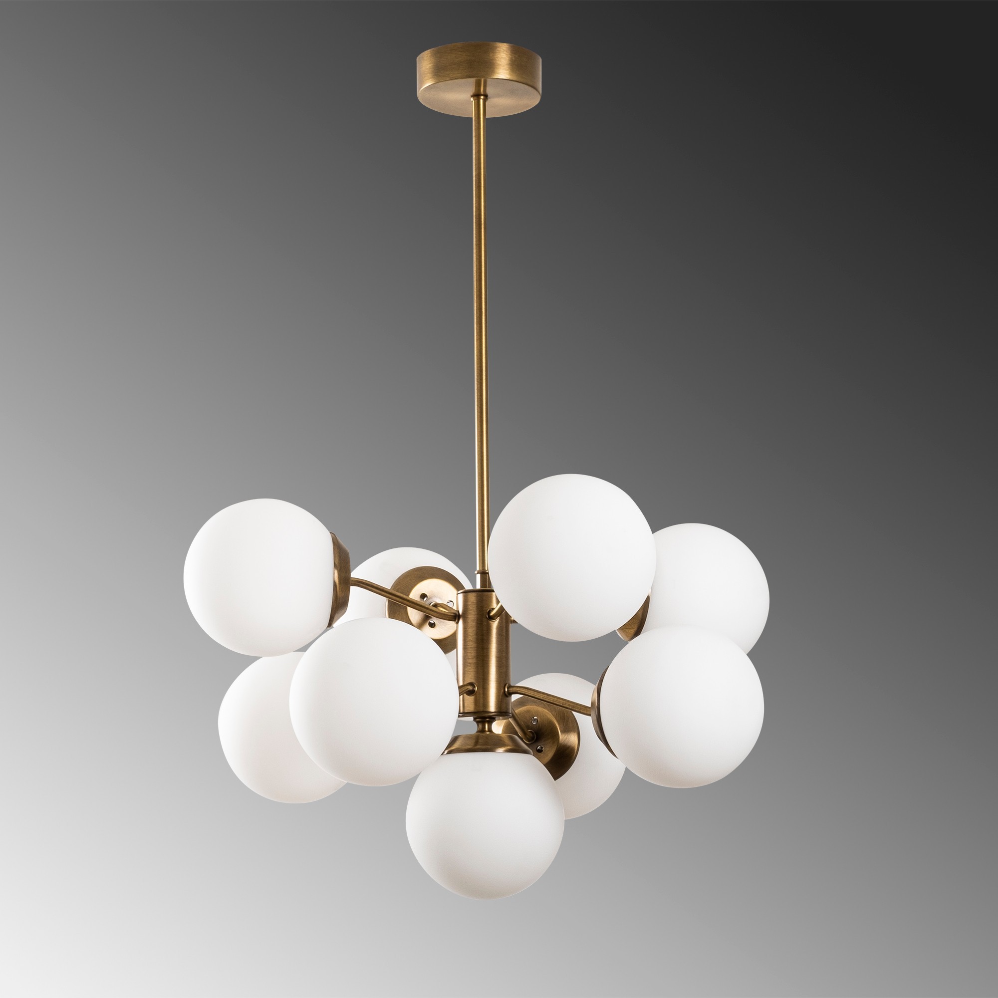 Lampada a sospensione vintage con 9 elementi in vetro bianco oro