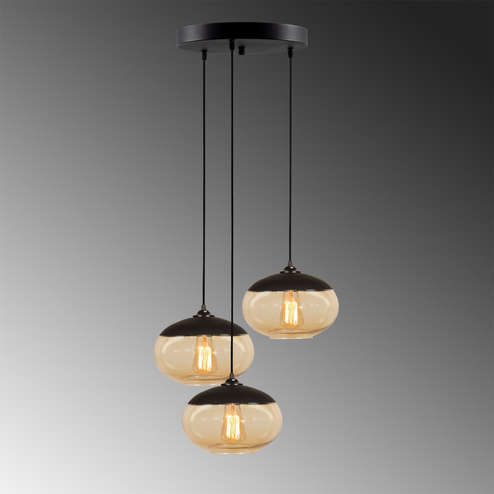 Industrial pendant lamp 3 elements metal honey