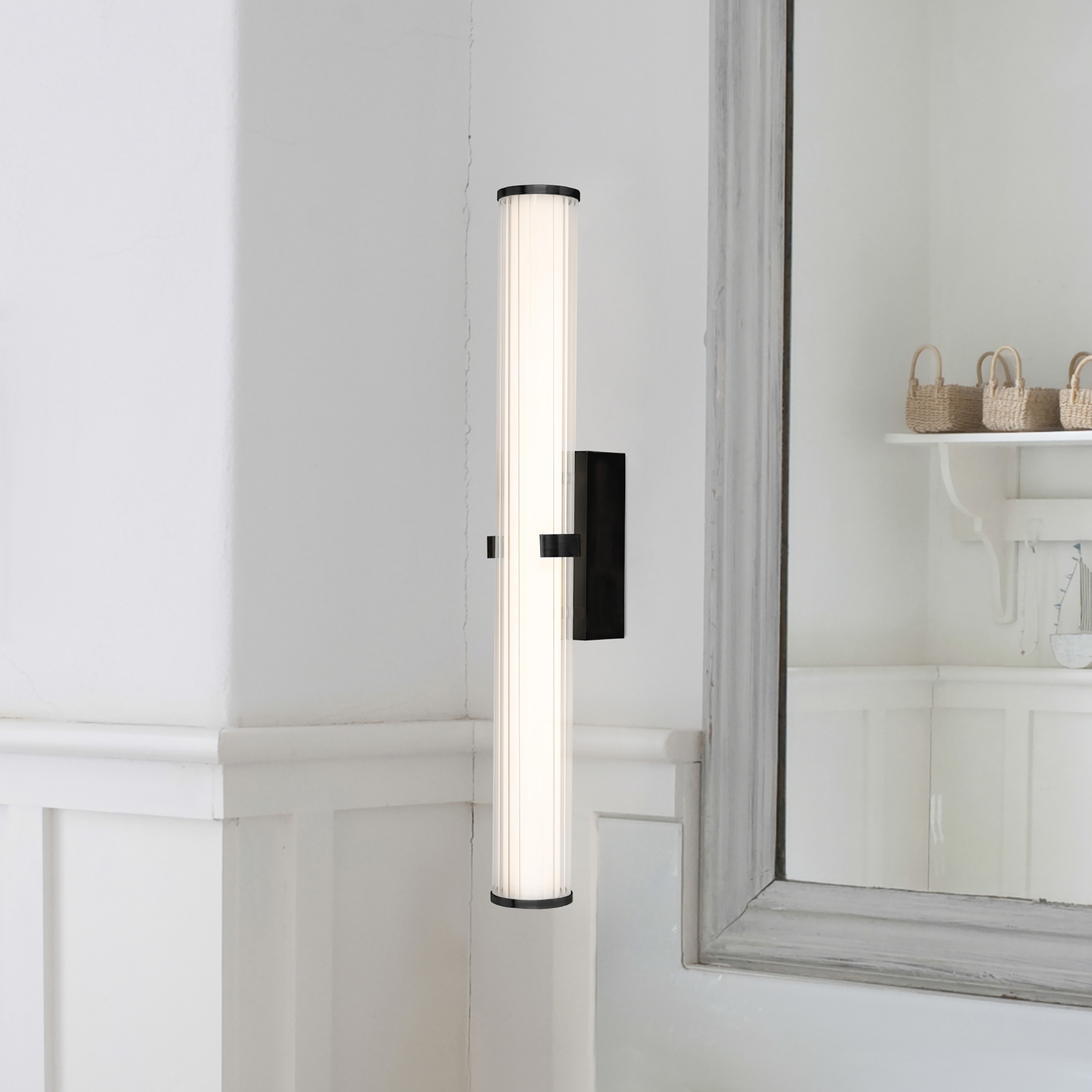 Clamp LED bathroom light steel opal glass black