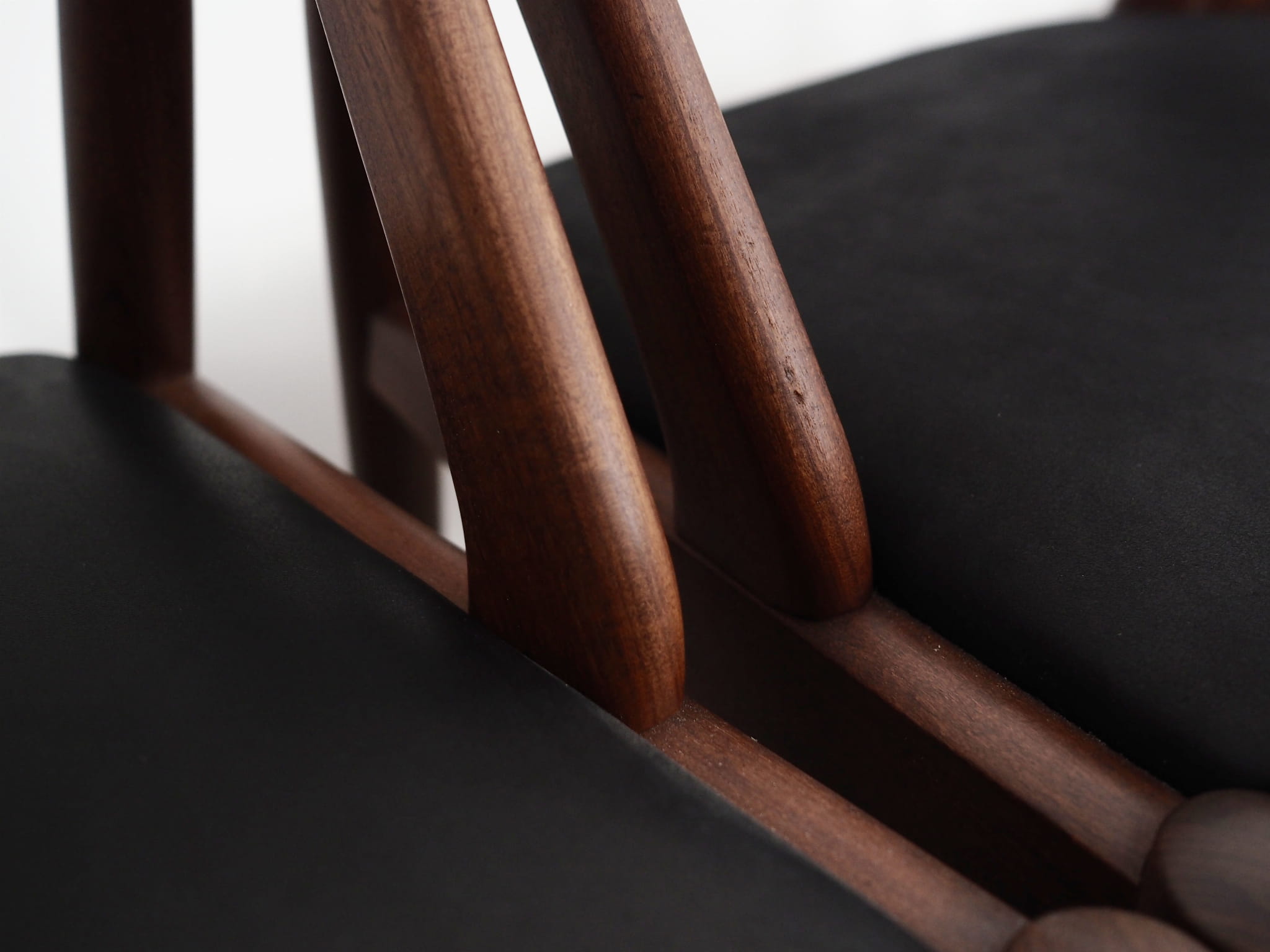 4x Vintage Chair Teak Wood Textile Black 1970s