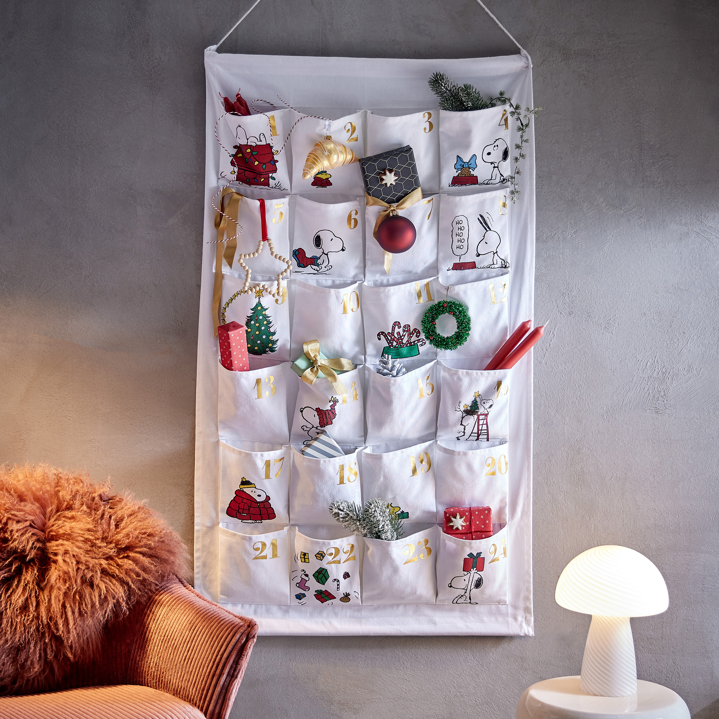 Santa Is Coming Advent Calendar Cotton 123x71cm