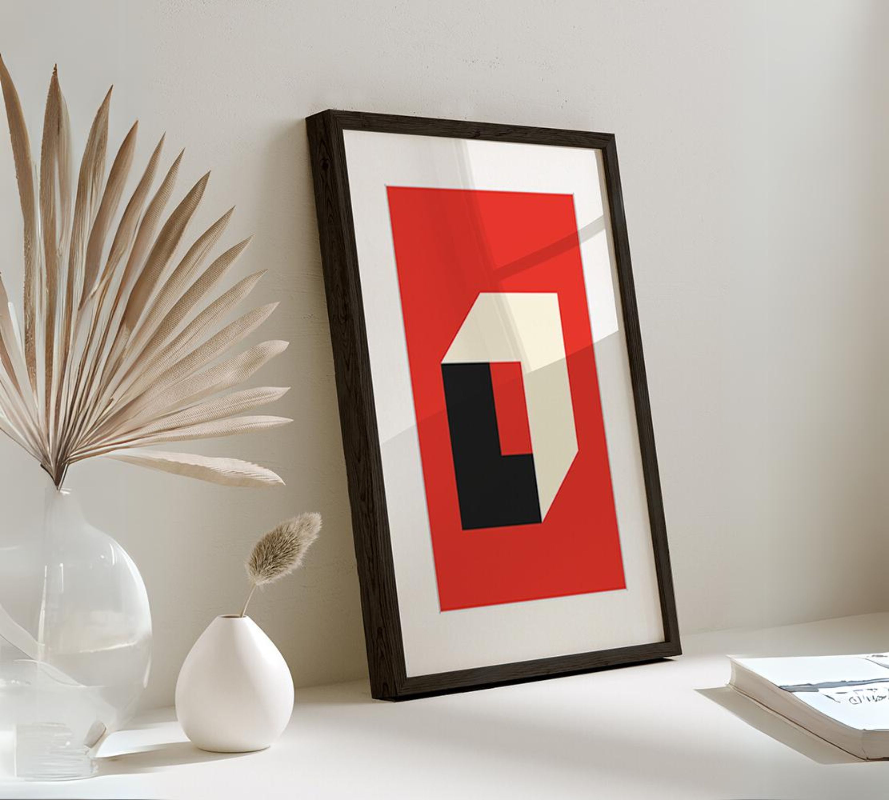 Bauhaus in Red stampa d'arte con cornice multicolore