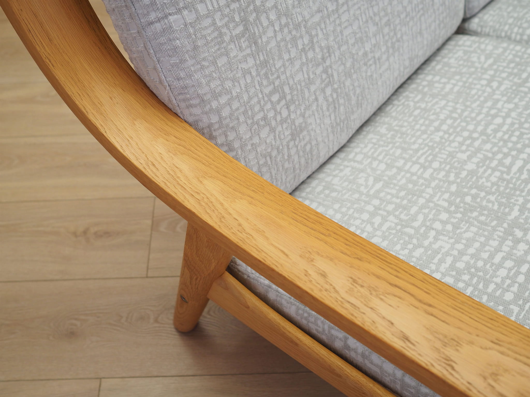 Vintage Sofa 3-seater Oak Wood Textile Grey 1960s