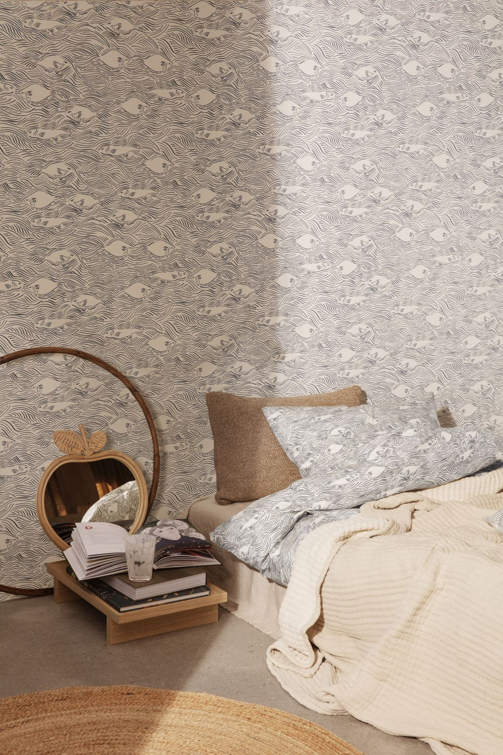 Apfel Spiegel Rattan Beige