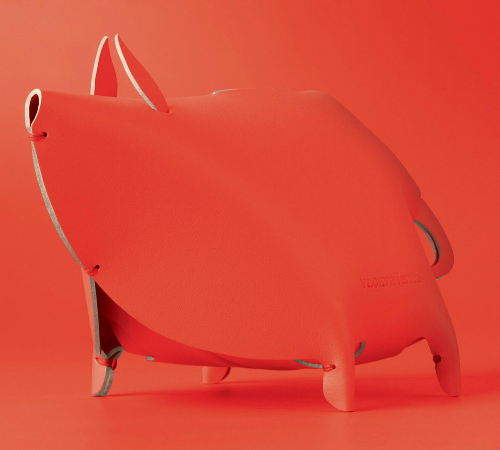 Sparschwein aus 100% Recyceltem Leder aus Spanien Rot
