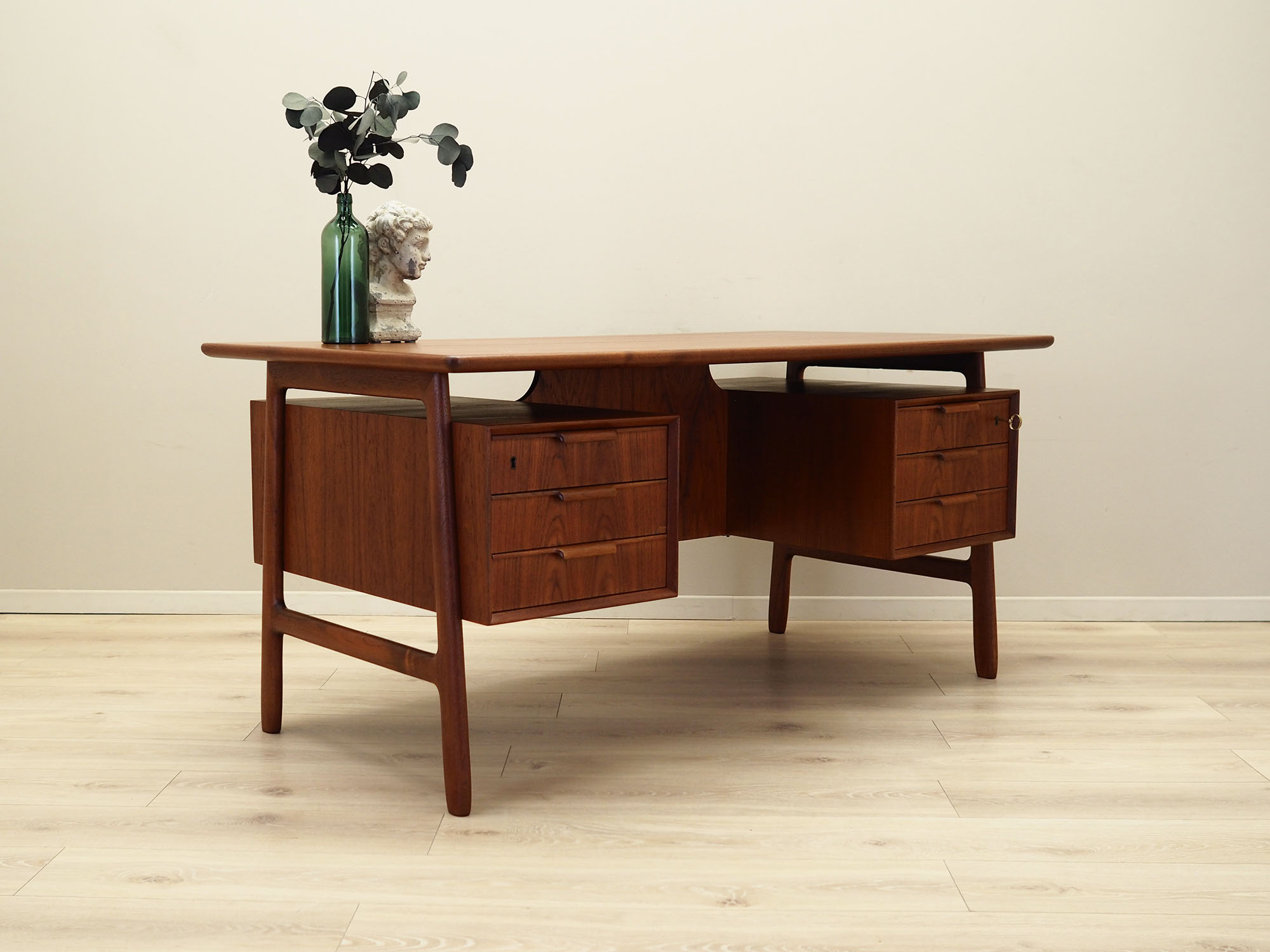 Teak desk wood veneer 1970s 