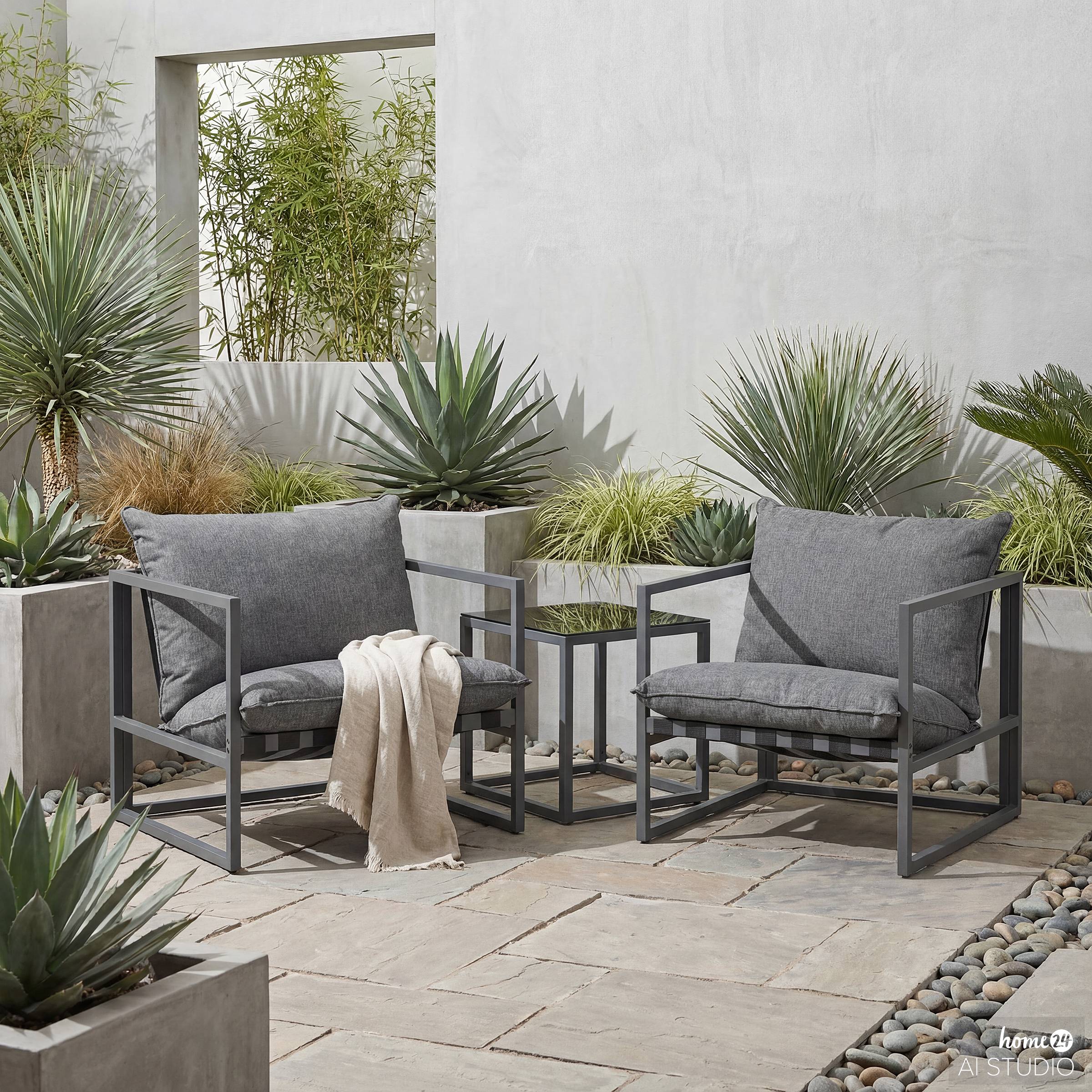 Lounge chair Moda set of 3 steel woven fabric grey