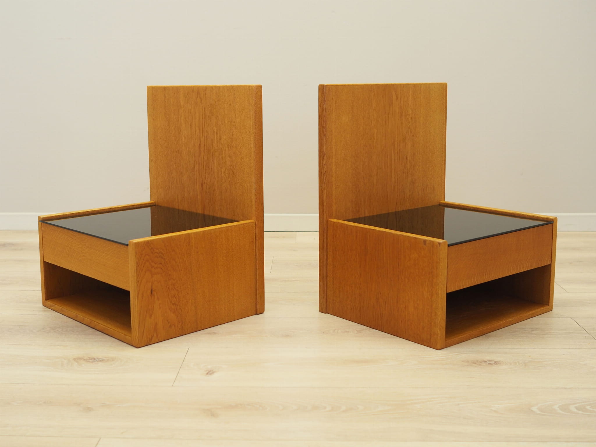 2x Hanging Nightstand Set Wood Brown 1960s