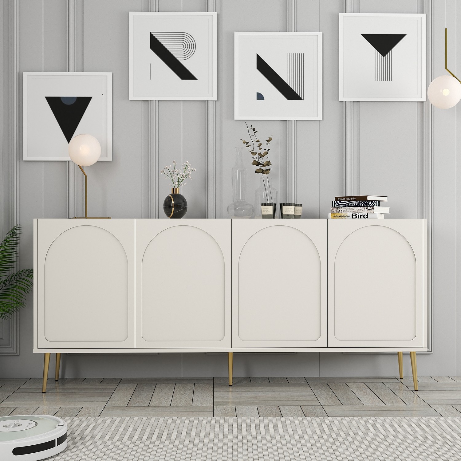 Lyon 80 Console Cream Gold Wood Veneer