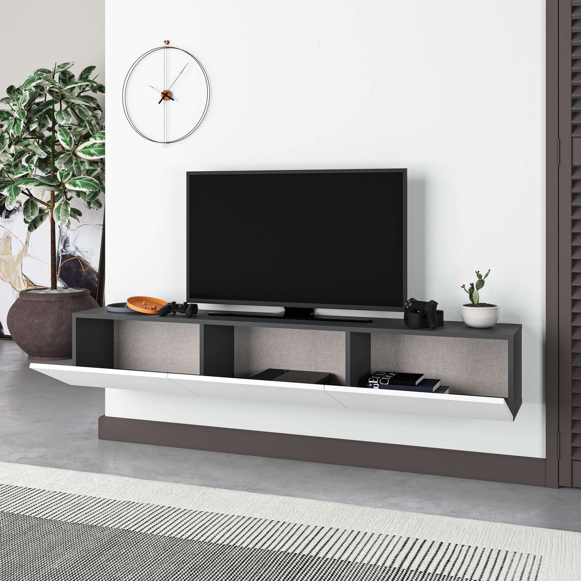 Francy Lowboard Wood veneer Anthracite White