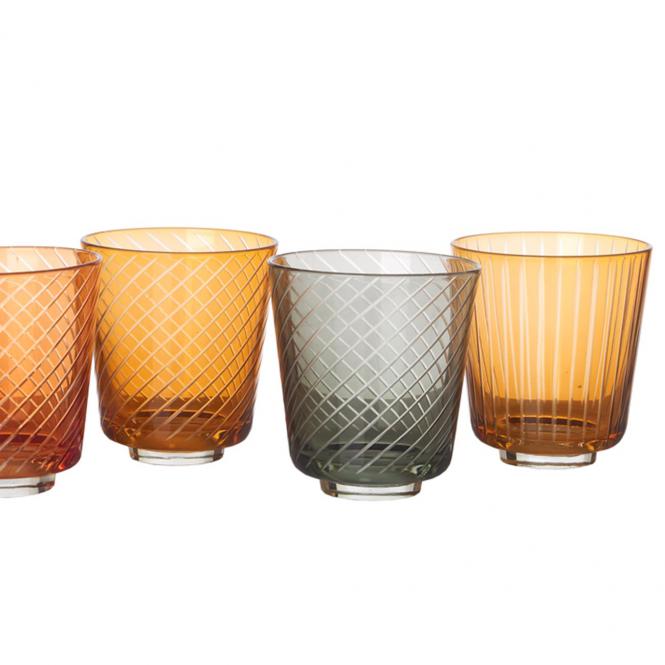 6x Glas mit Schliff Mehrfarbig