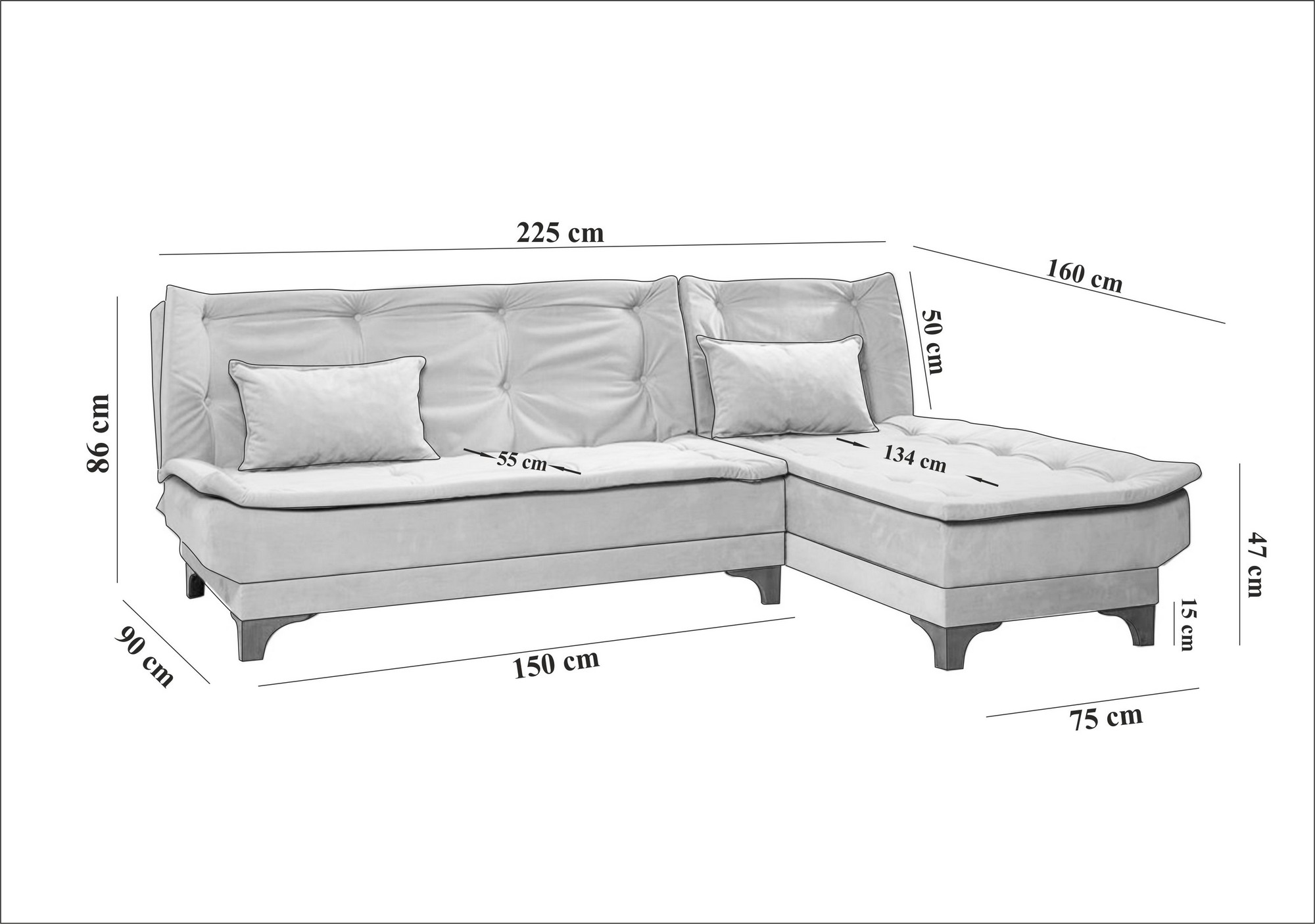 Kelebek Corner Schlafsofa Rechts Holz Grün