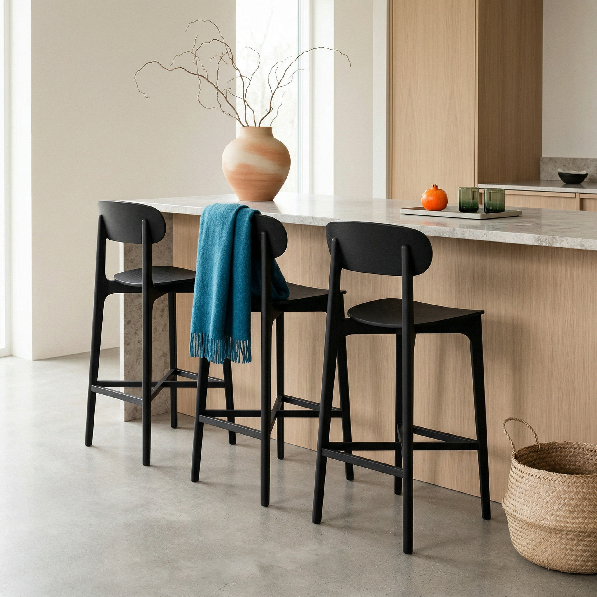 3x Gem Bar Stool Ash Wood Black