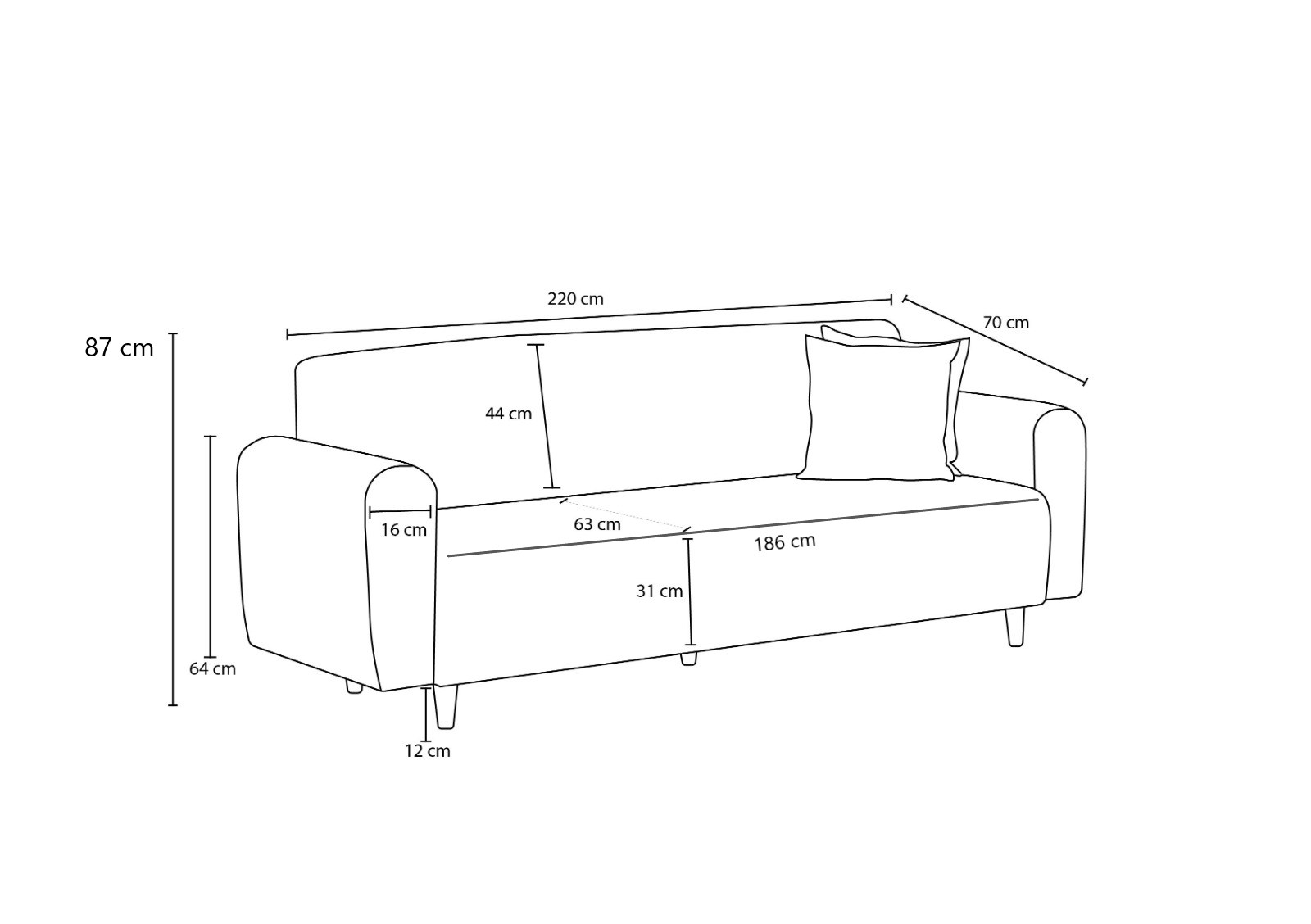 Noya Sofa 3-Sitzer Chenille Creme