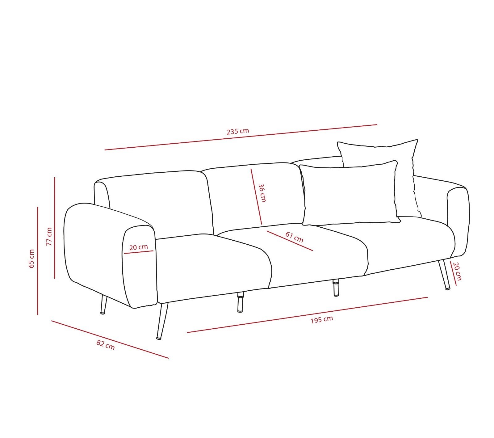 Side Sofa 3-Sitzer Hellgrau