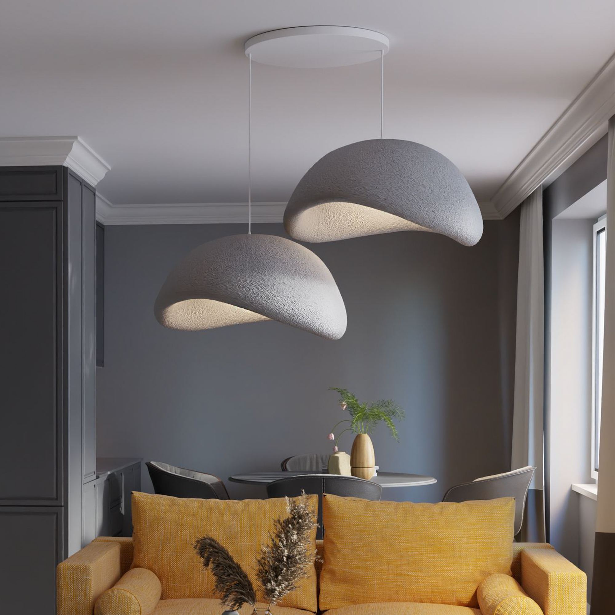 2-Flammig Wabi Sabi Driftgrains Pendelleuchte Beton Grau