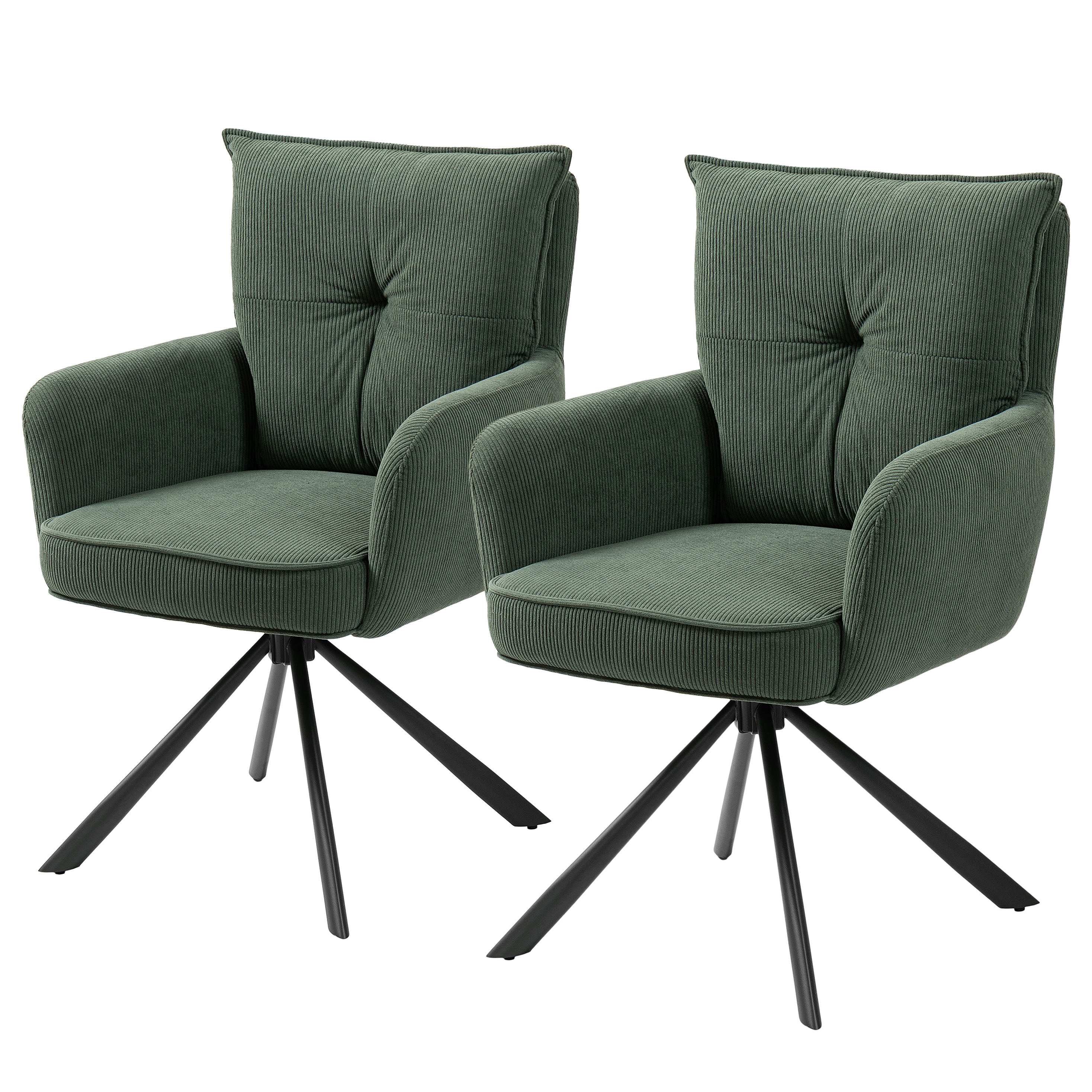 Didrip Drehbarer Armlehnenstuhl 2er-Set Cord Dunkelgrün