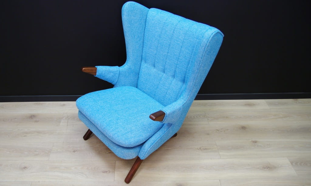 Vintage Sessel Teakholz Textil Blau 1960er Jahre