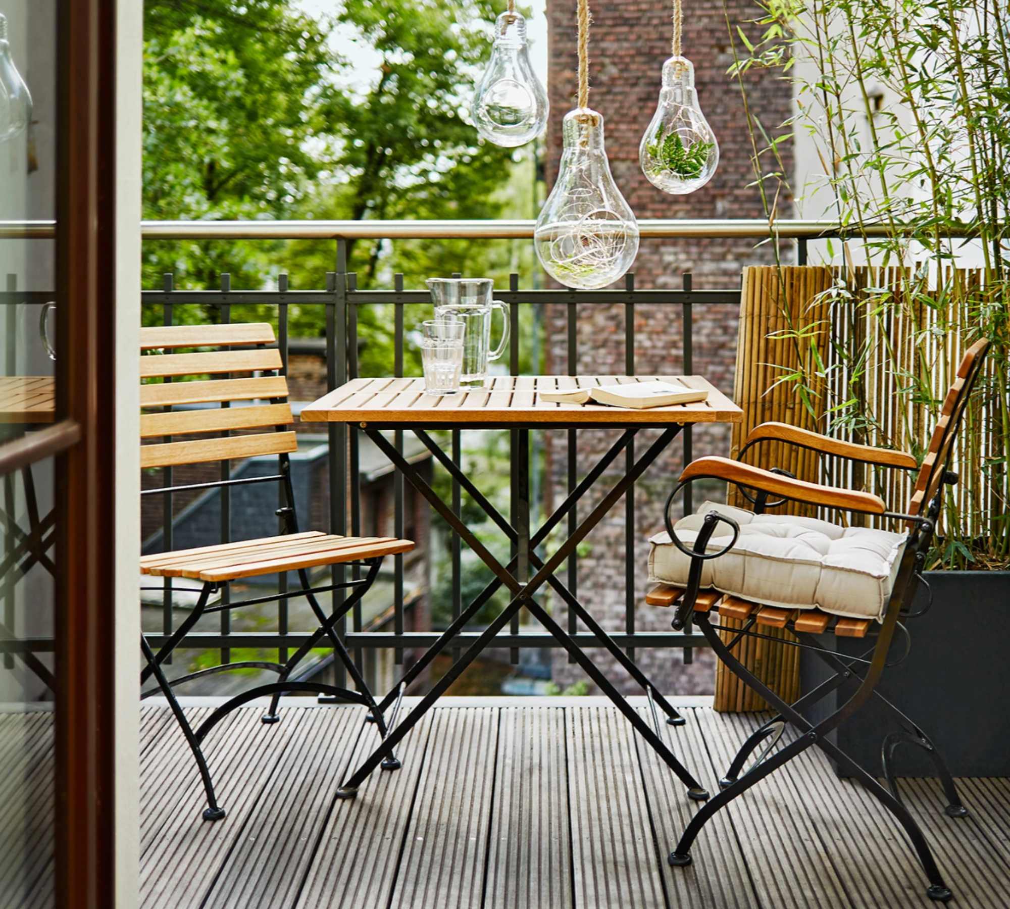 Gartentisch Metall Akazienholz Schwarz