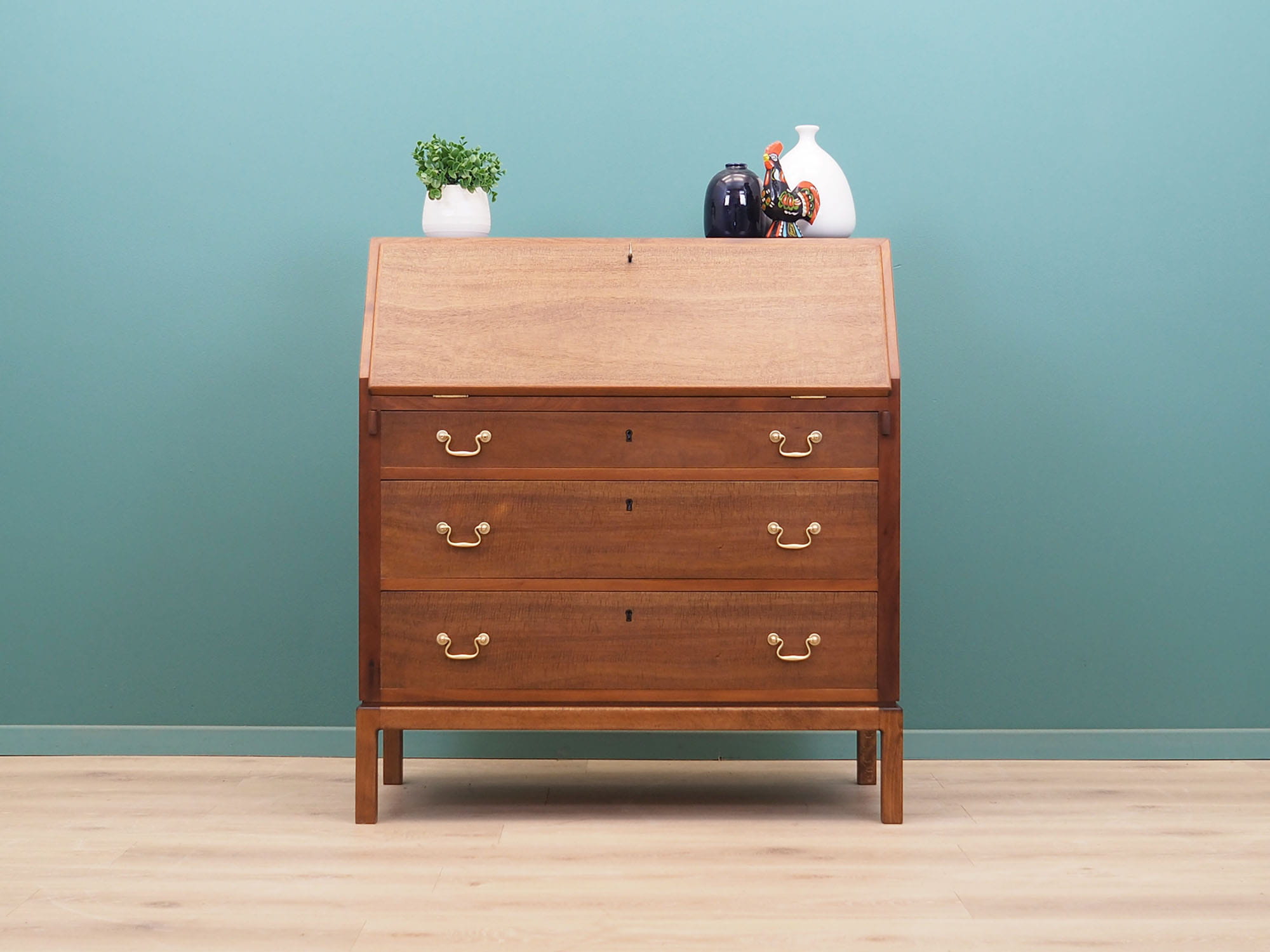 Vintage Secretary Desk Wood Metal Brown 1960s