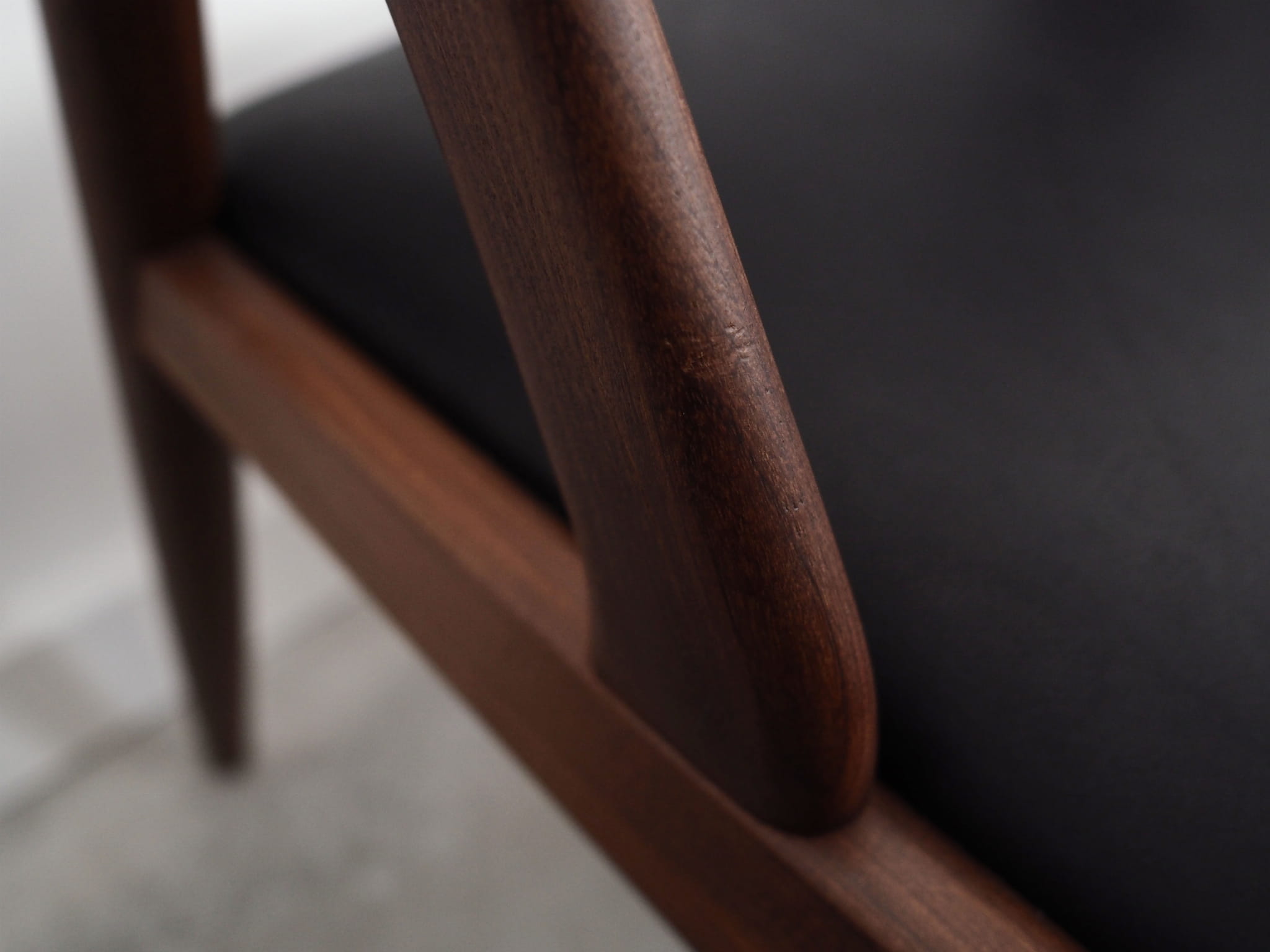 4x Vintage Chair Teak Wood Textile Black 1970s