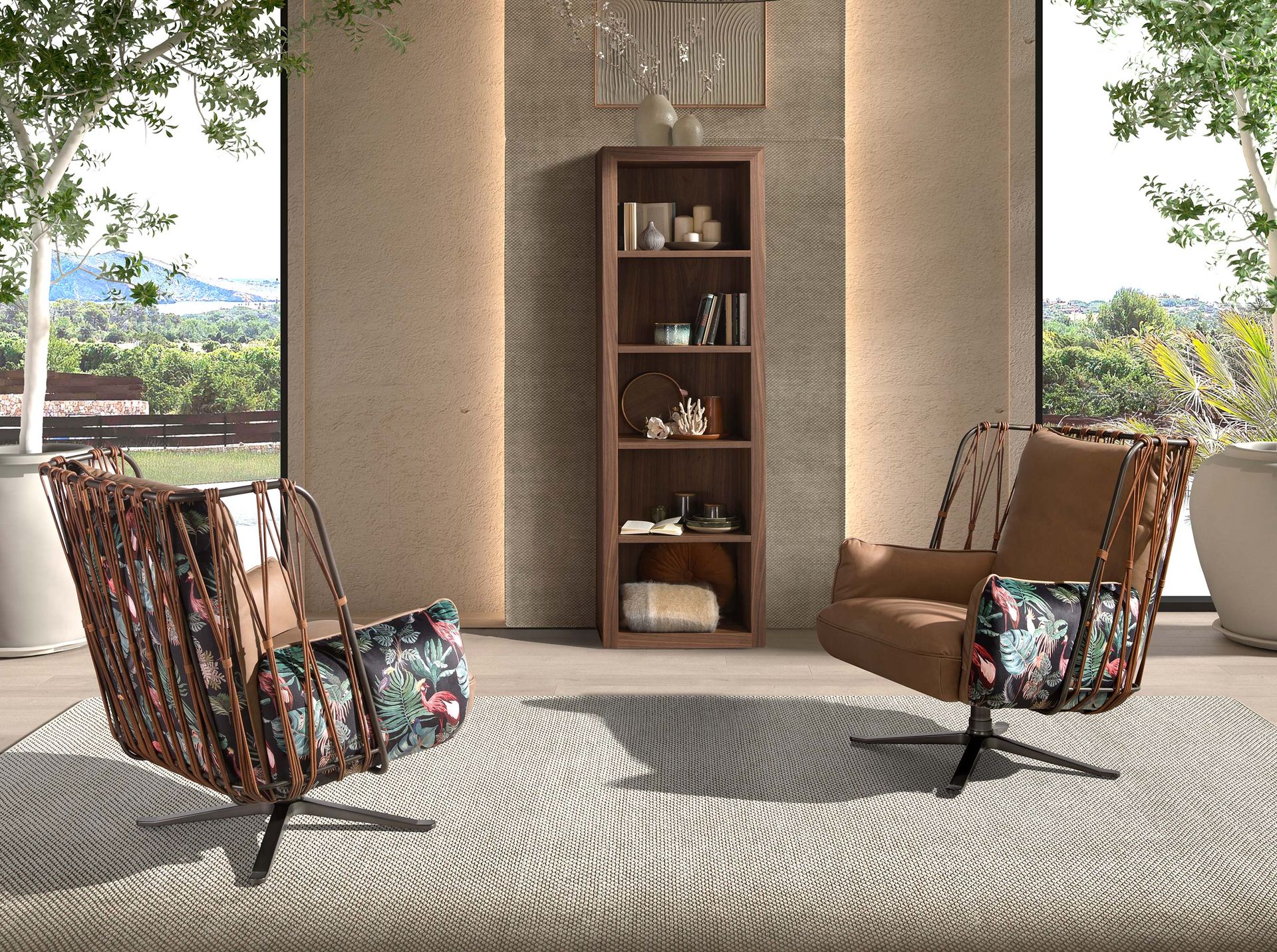 Armchair Swiveling Leather Brown