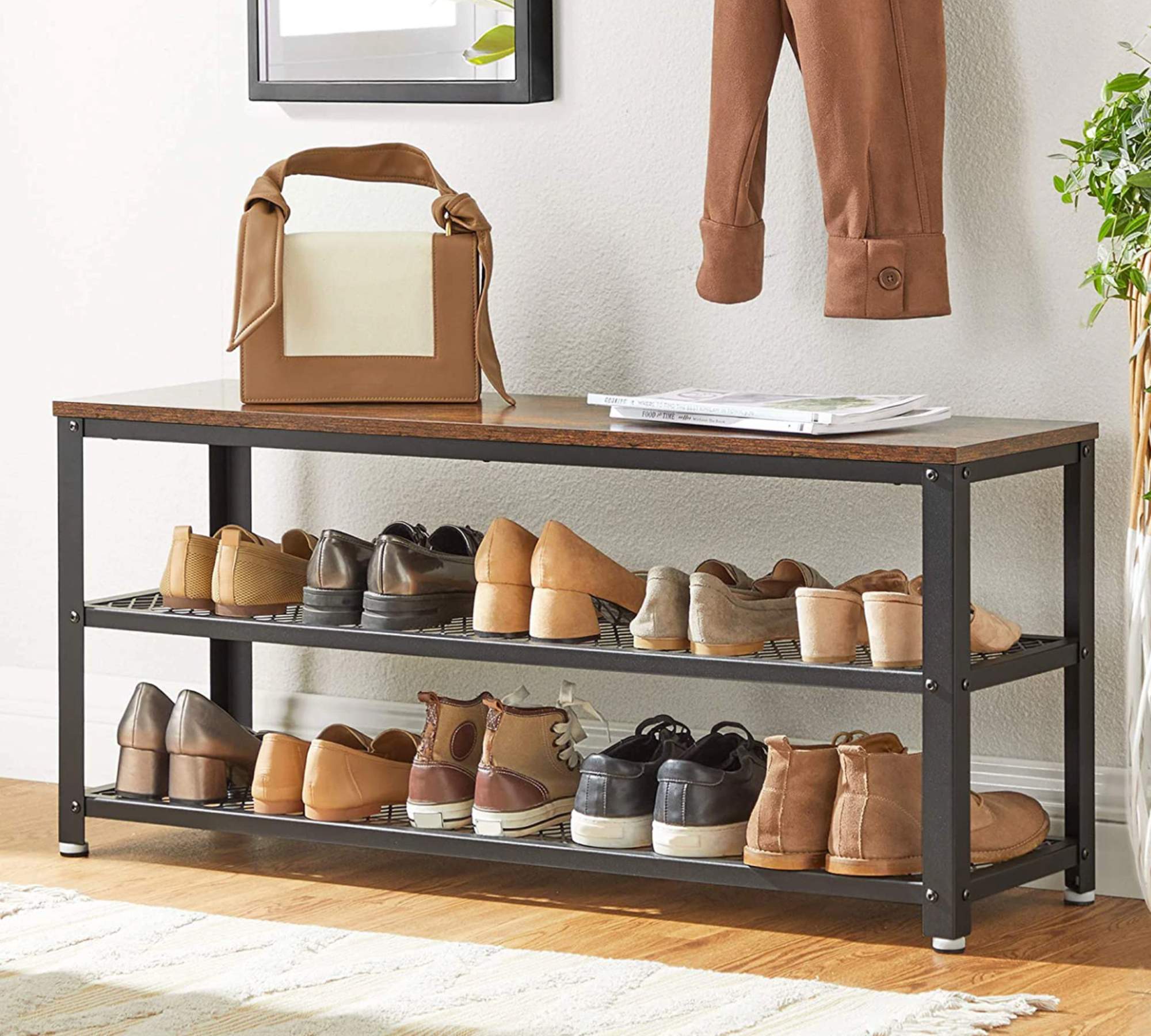 Shoe rack Metal Brown Black