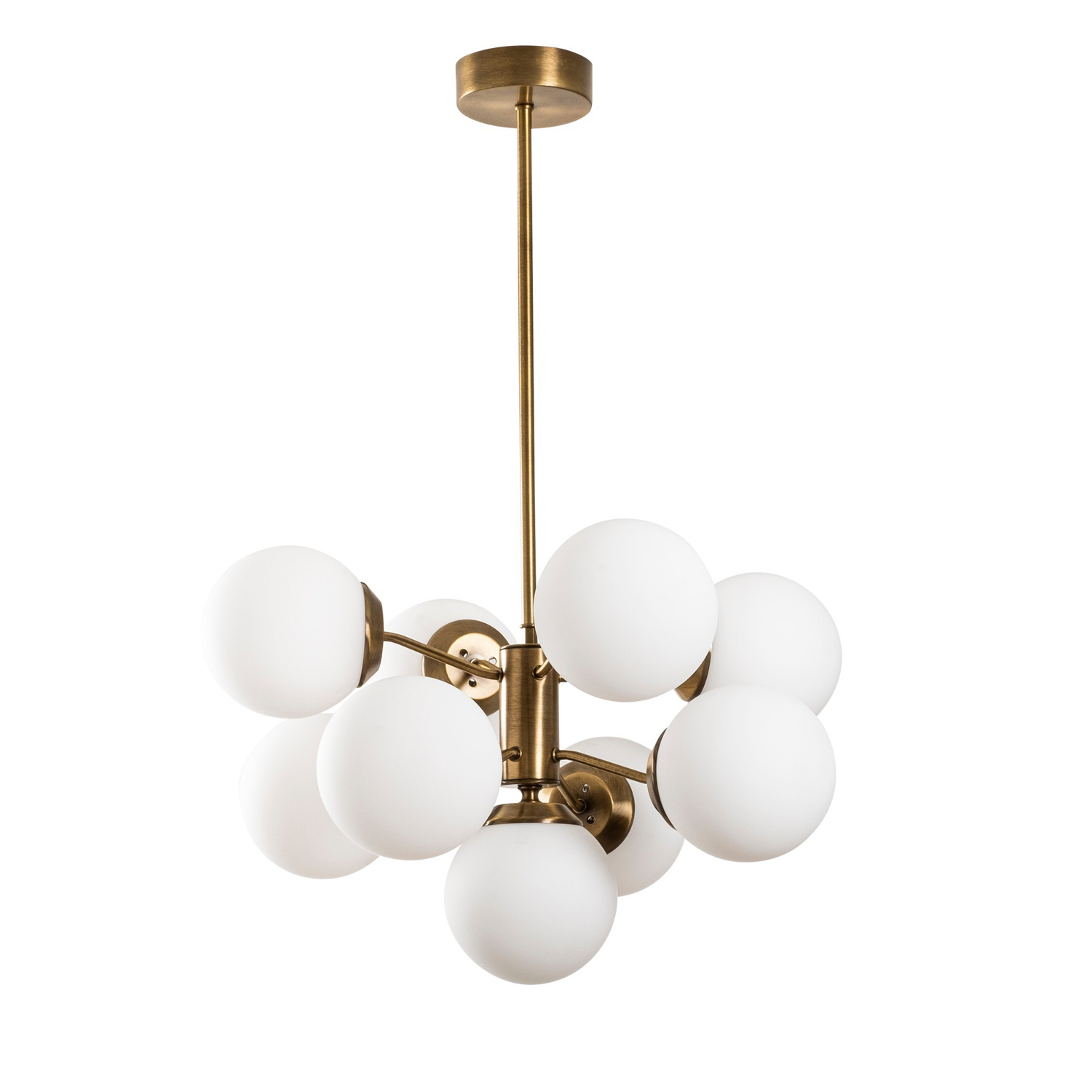 Lampada a sospensione vintage con 9 elementi in vetro bianco oro