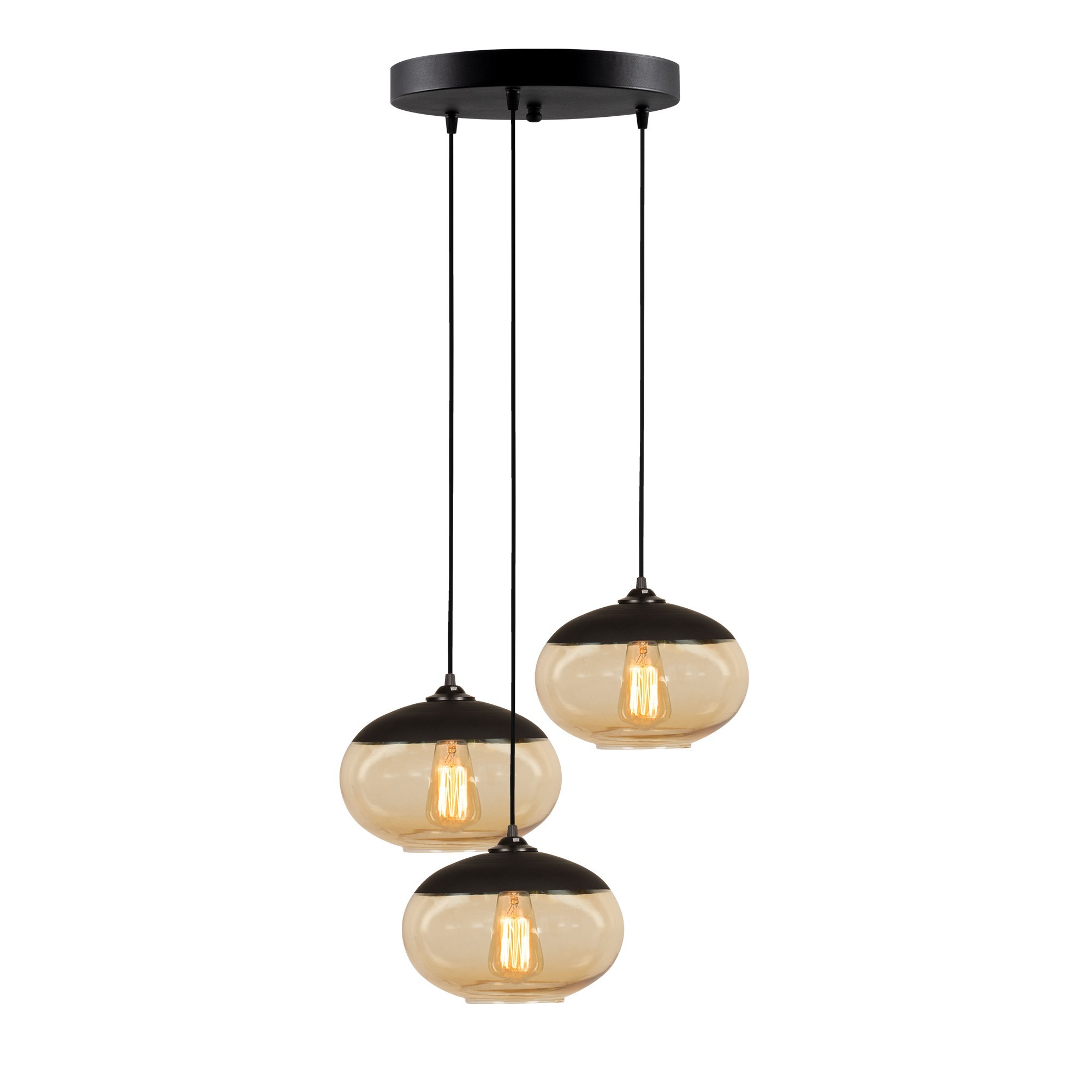 Industrial pendant lamp 3 elements metal honey