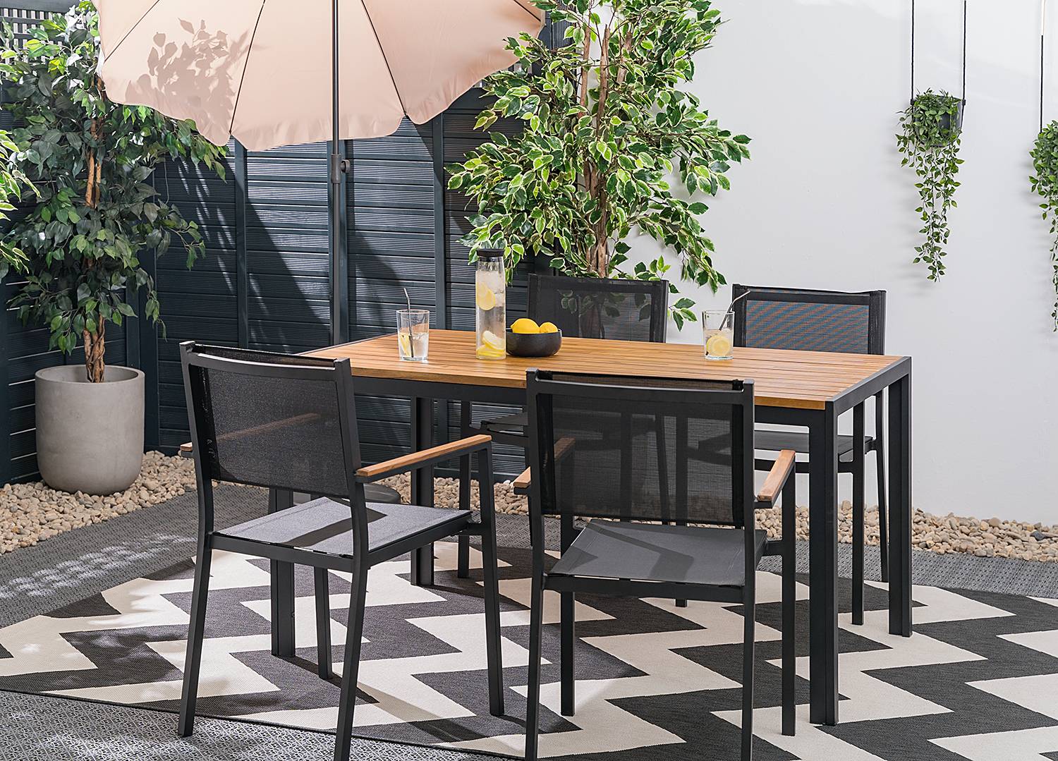 2x Gartenstuhl Daly mit Gitterstoff Schwarz