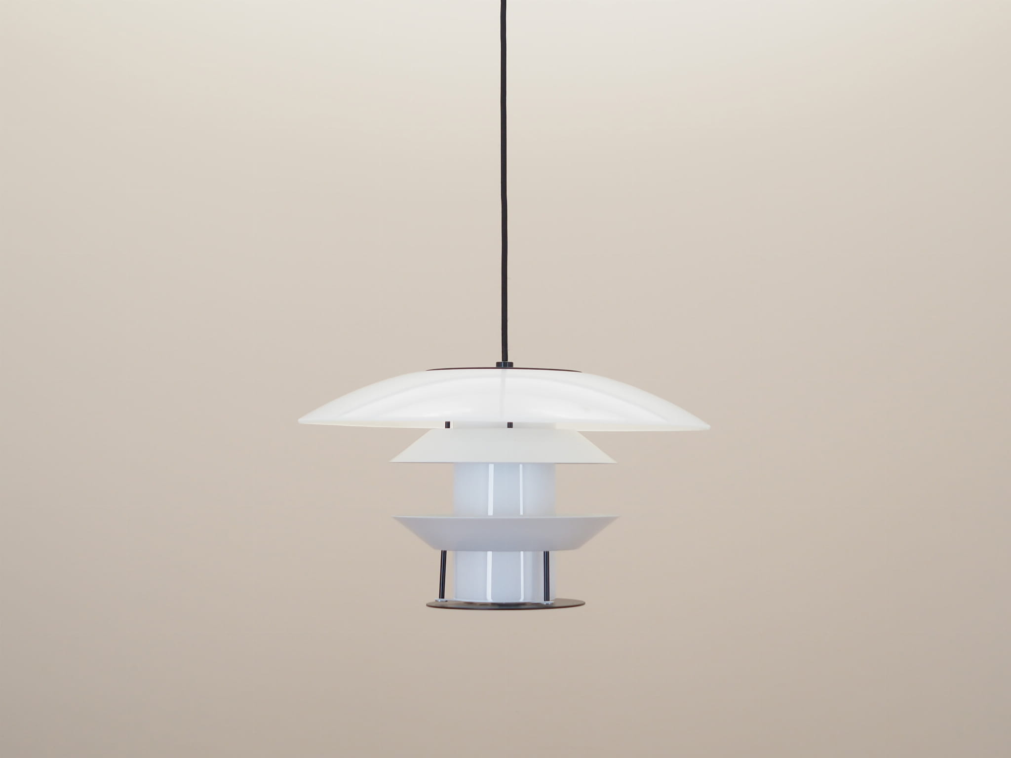 Vintage Pendant Lamp Glass Metal White 1990s