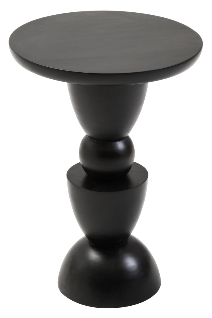 Walsa Circle Column-Detail Side Table Mango Wood Black