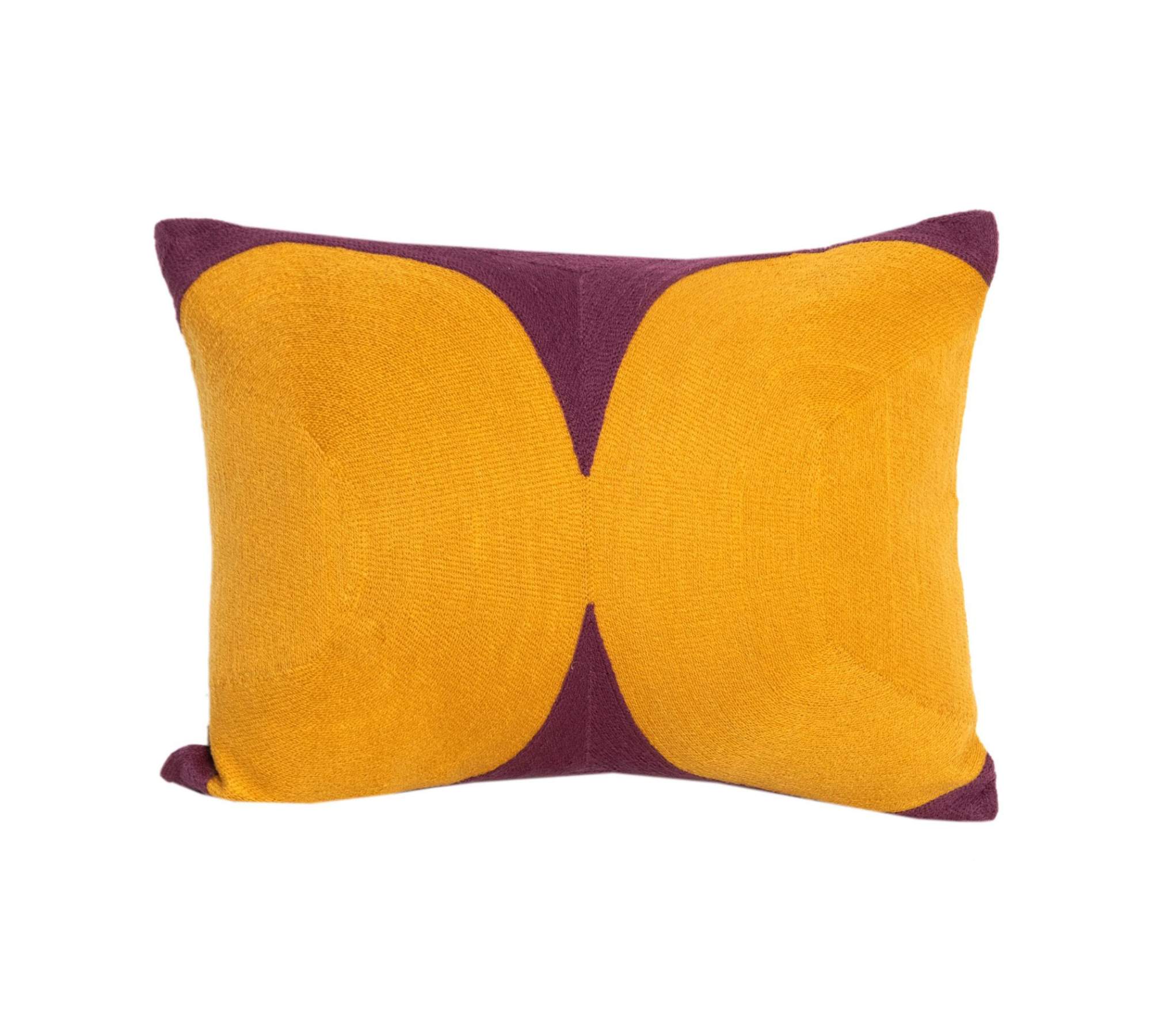 Embroidered cotton cushion with feather filling Orange Purple
