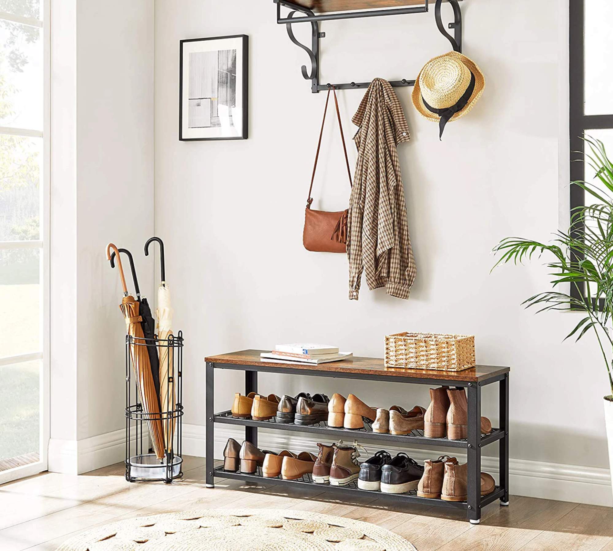 Shoe rack Metal Brown Black