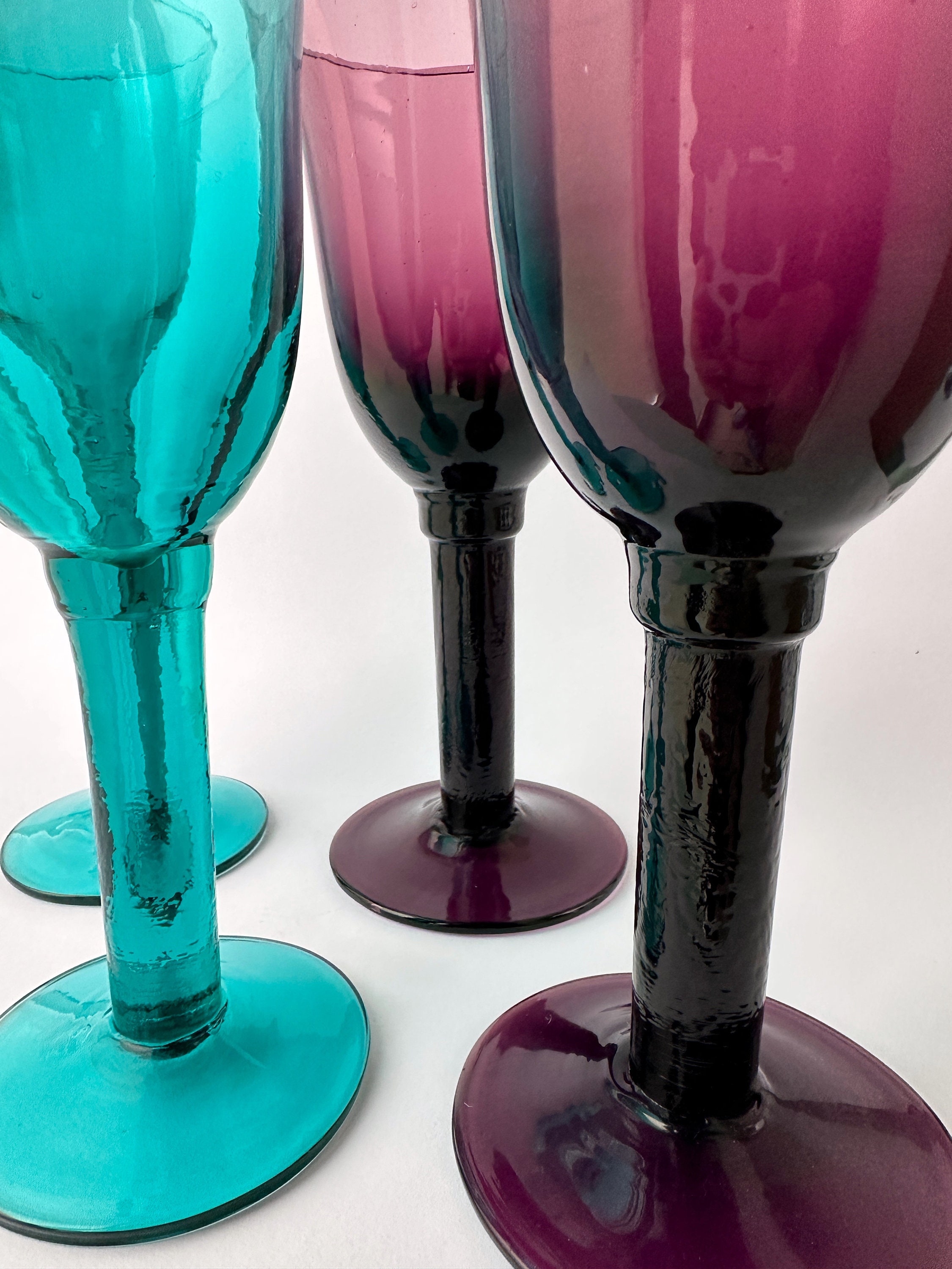 4x Weinglas Türkis Violett 1980er Jahre
