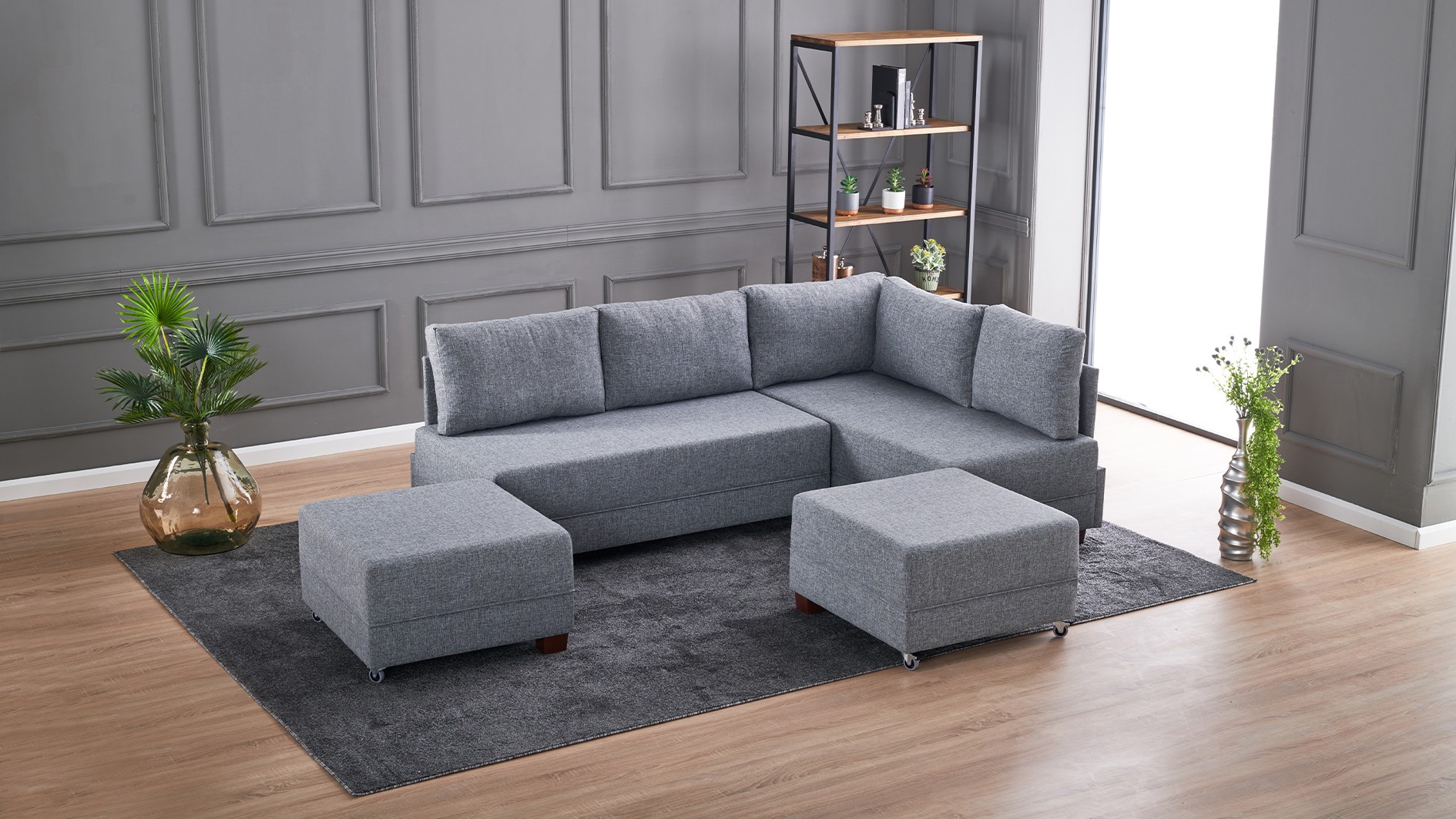 Schlafsofa Récamiere Rechts Polyester Holz Grau