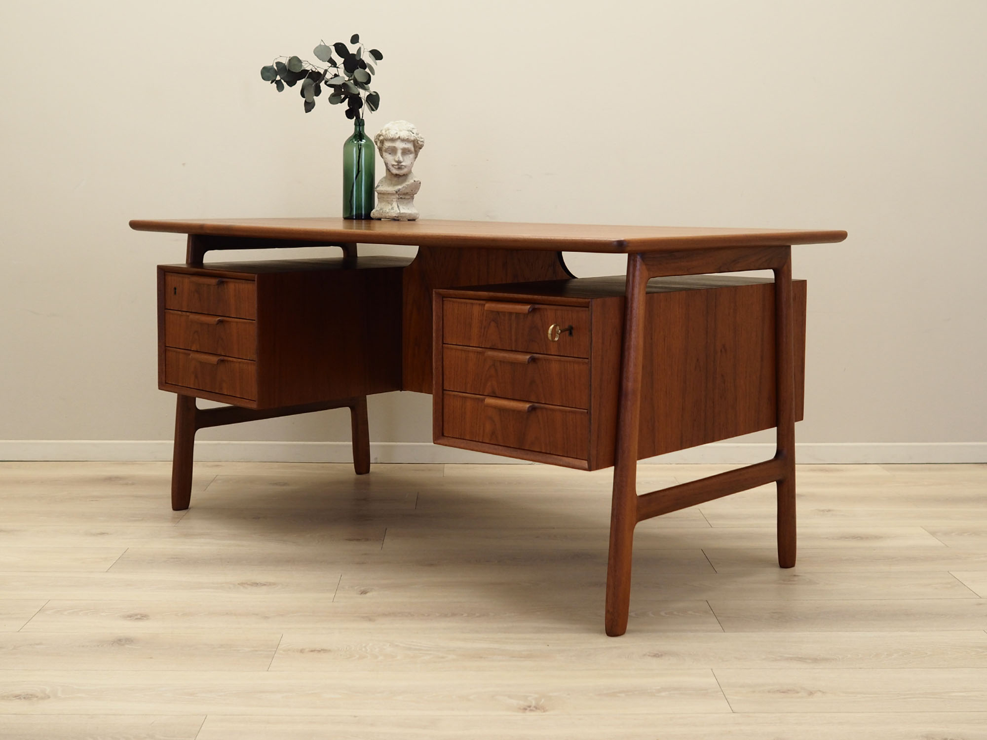 Teak desk wood veneer 1970s 