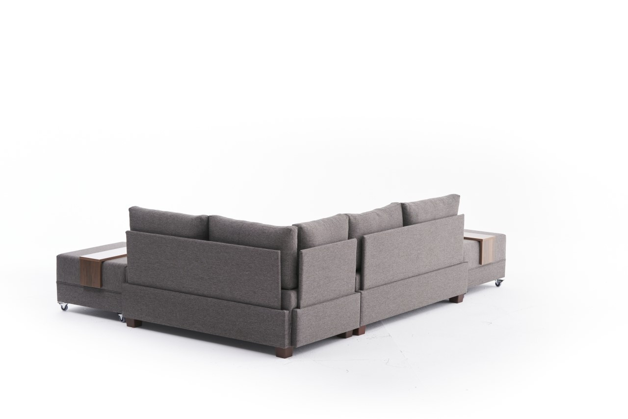 Fly corner sofa right with 2 ottomans brown