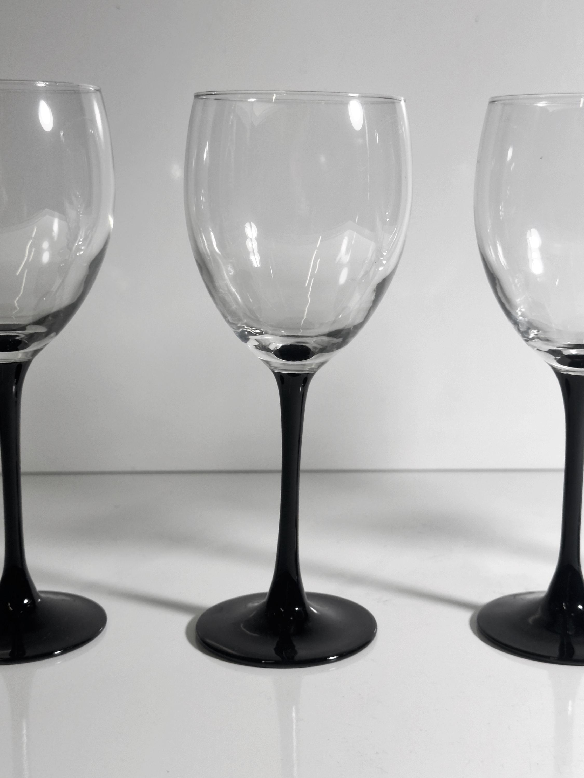 4x Vintage Wine Glass Black 80s