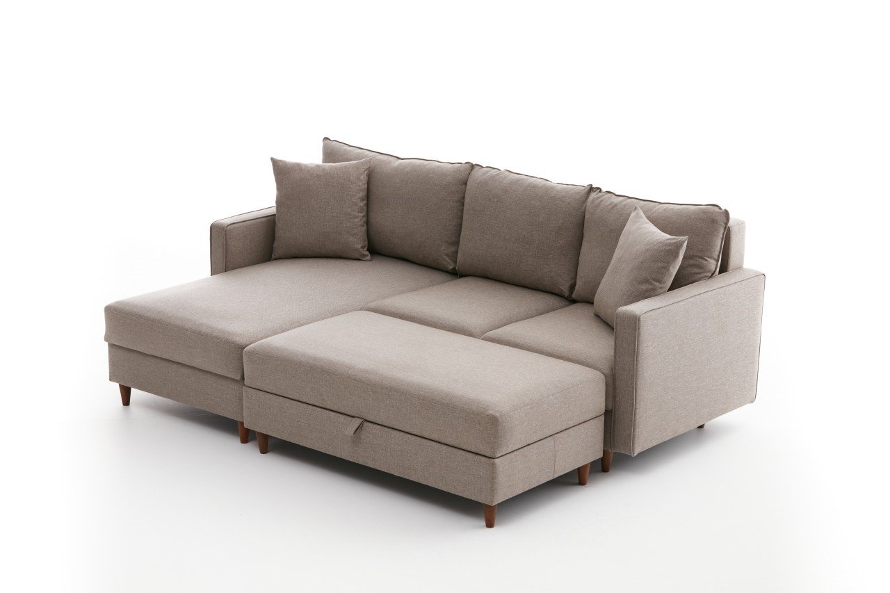 Eva Sofa Récamiere Links mit Hocker Creme