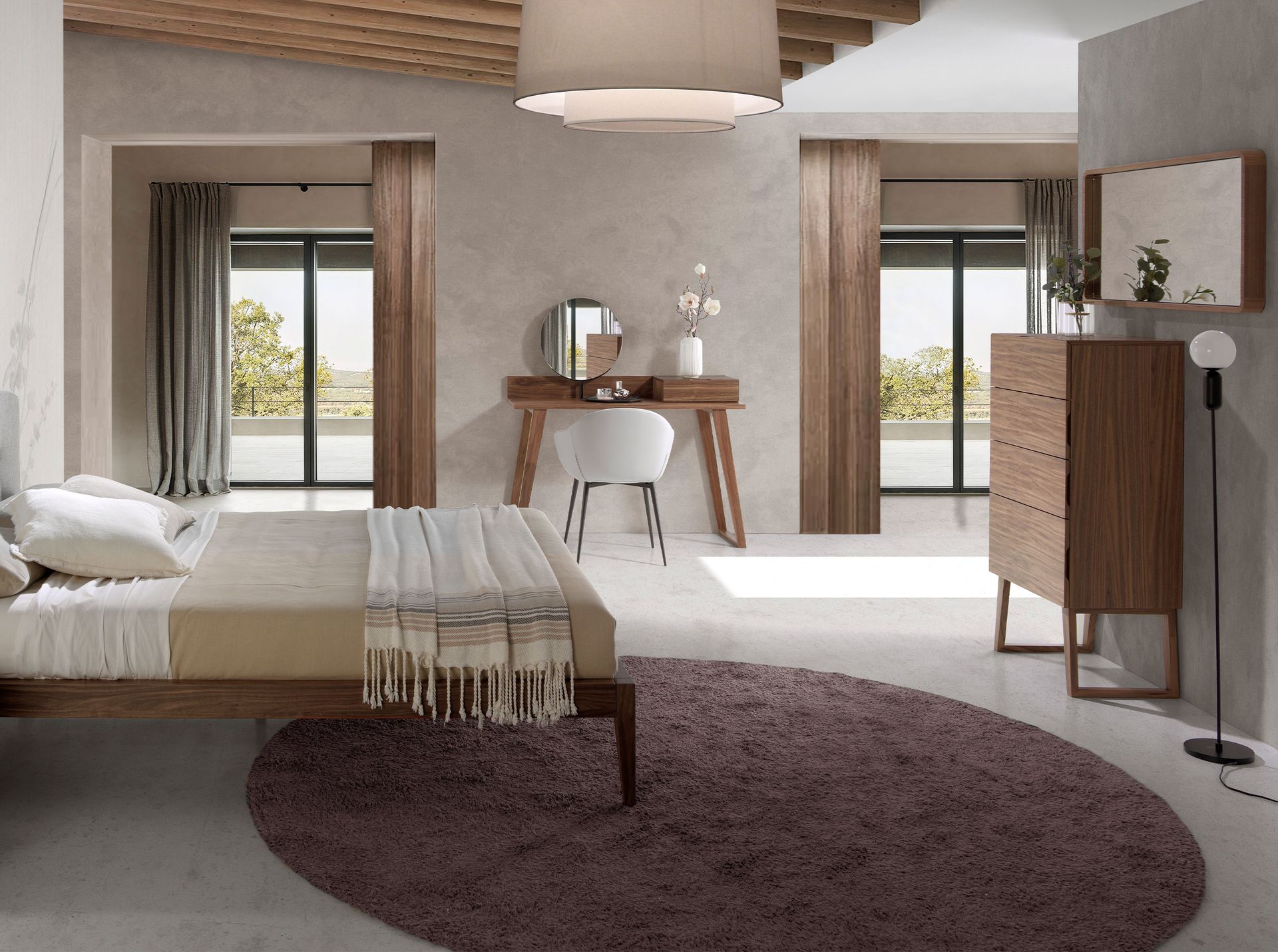 Wall mirror walnut veneer brown