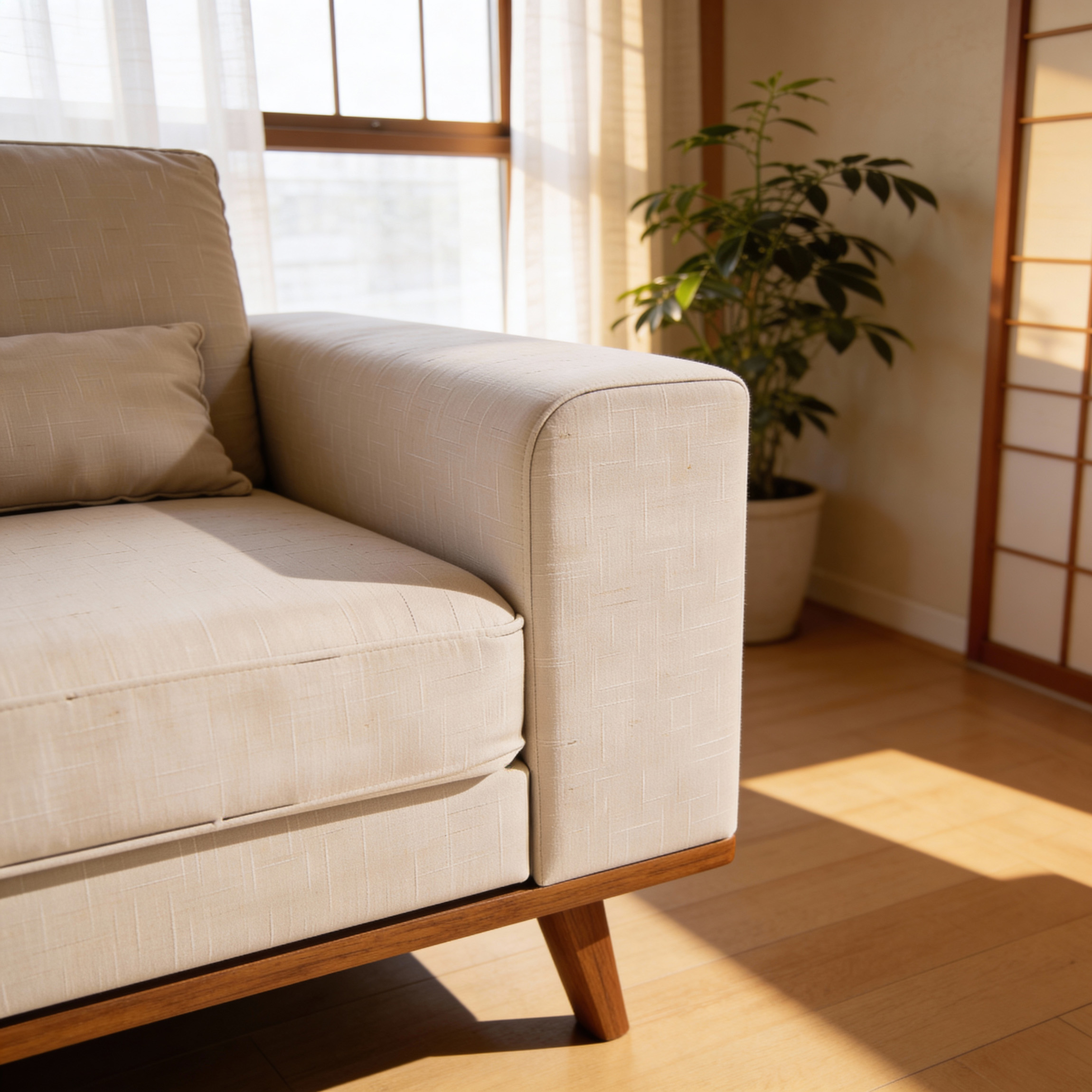 Armchair Japandi 1-Seater Fabric Beige