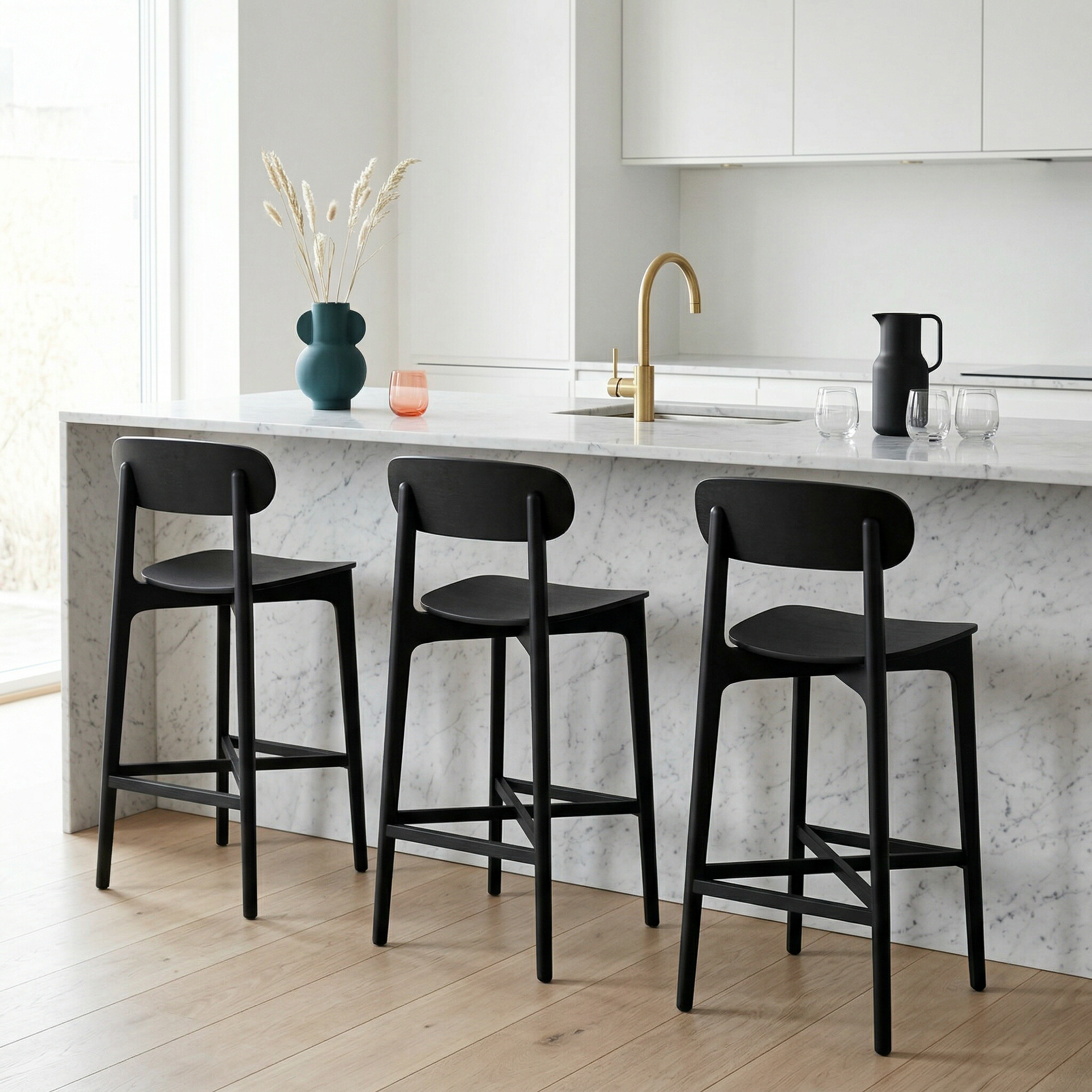 3x Gem Bar Stool Ash Wood Black