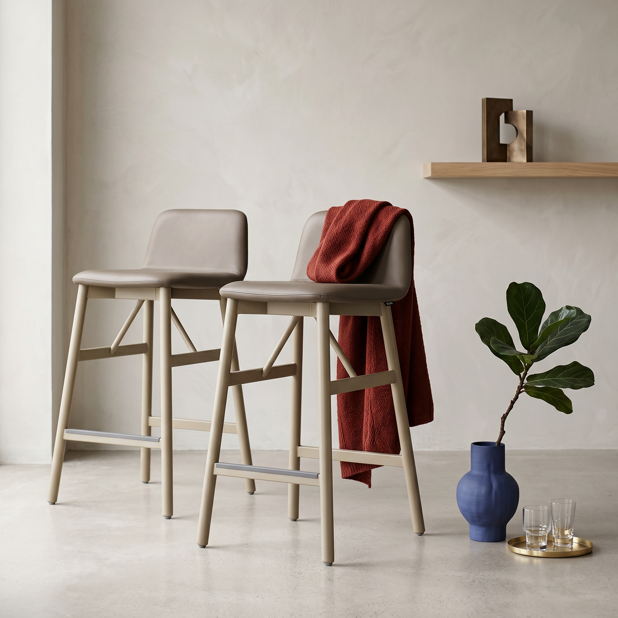 2x Bardot 0036 Wood Sgabello da bar Legno Pelle Marrone