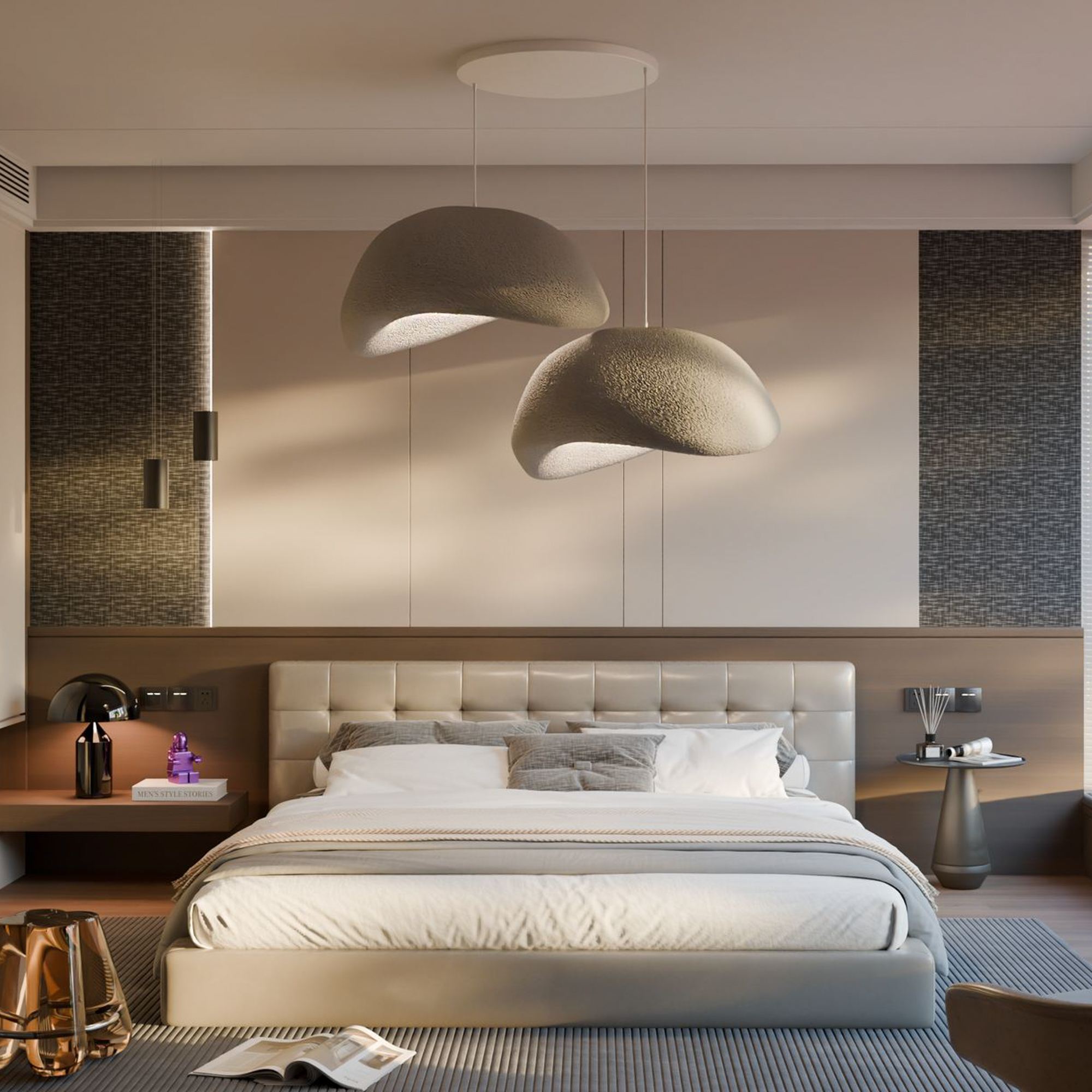2-Flammig Wabi Sabi Driftgrains Pendelleuchte Beton Grau