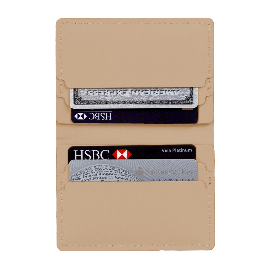 Double Card Holder 100% Recycled Leather Ginger