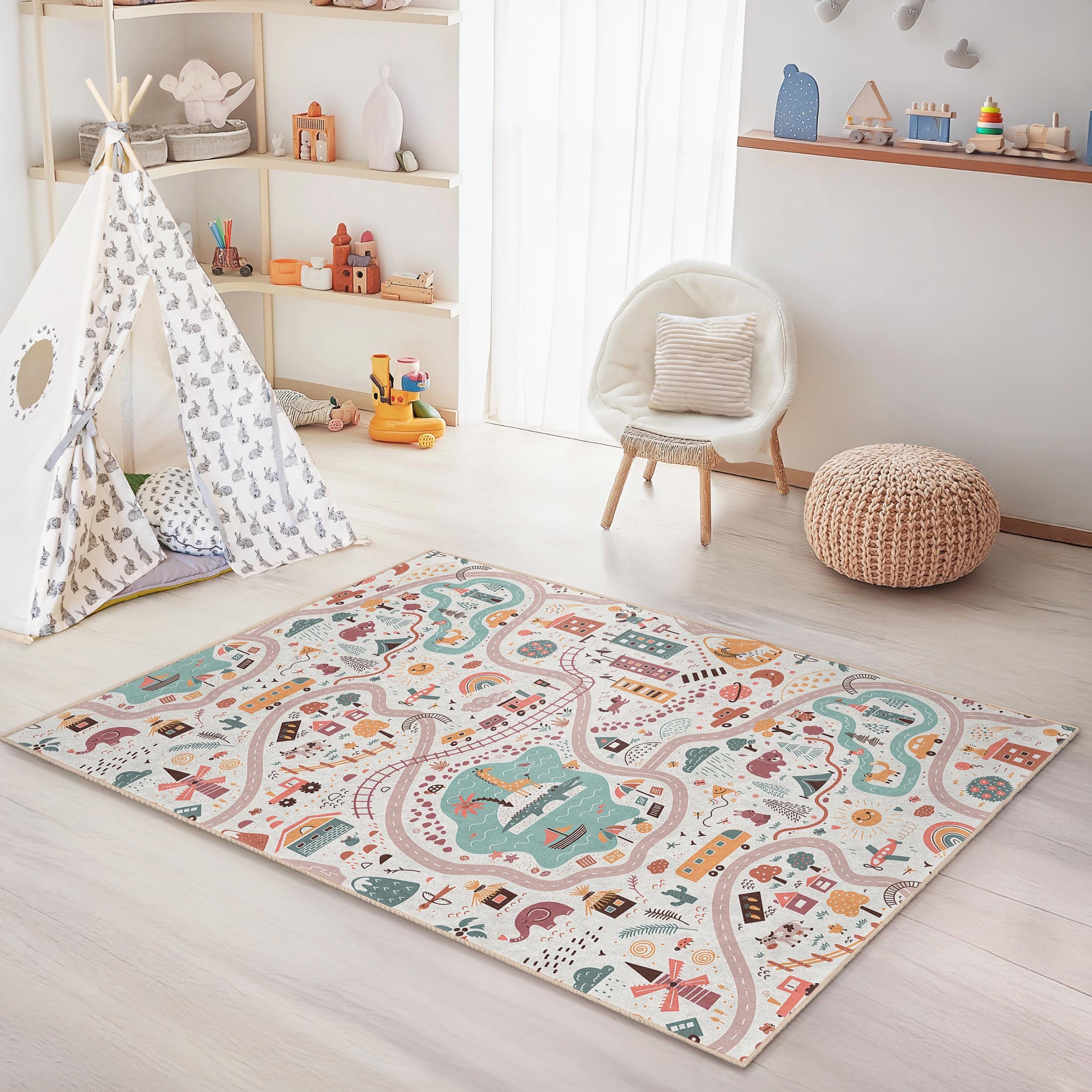 Adventure Road Map Kids Rug Multicolor 100x250cm