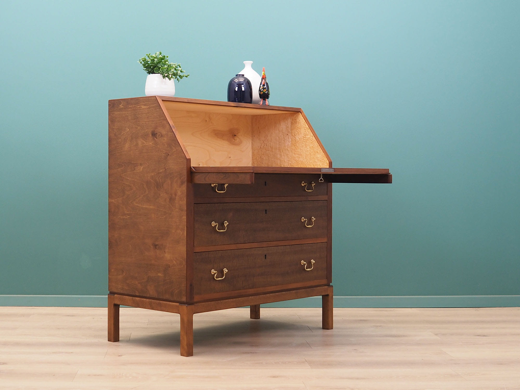 Vintage Secretary Desk Wood Metal Brown 1960s