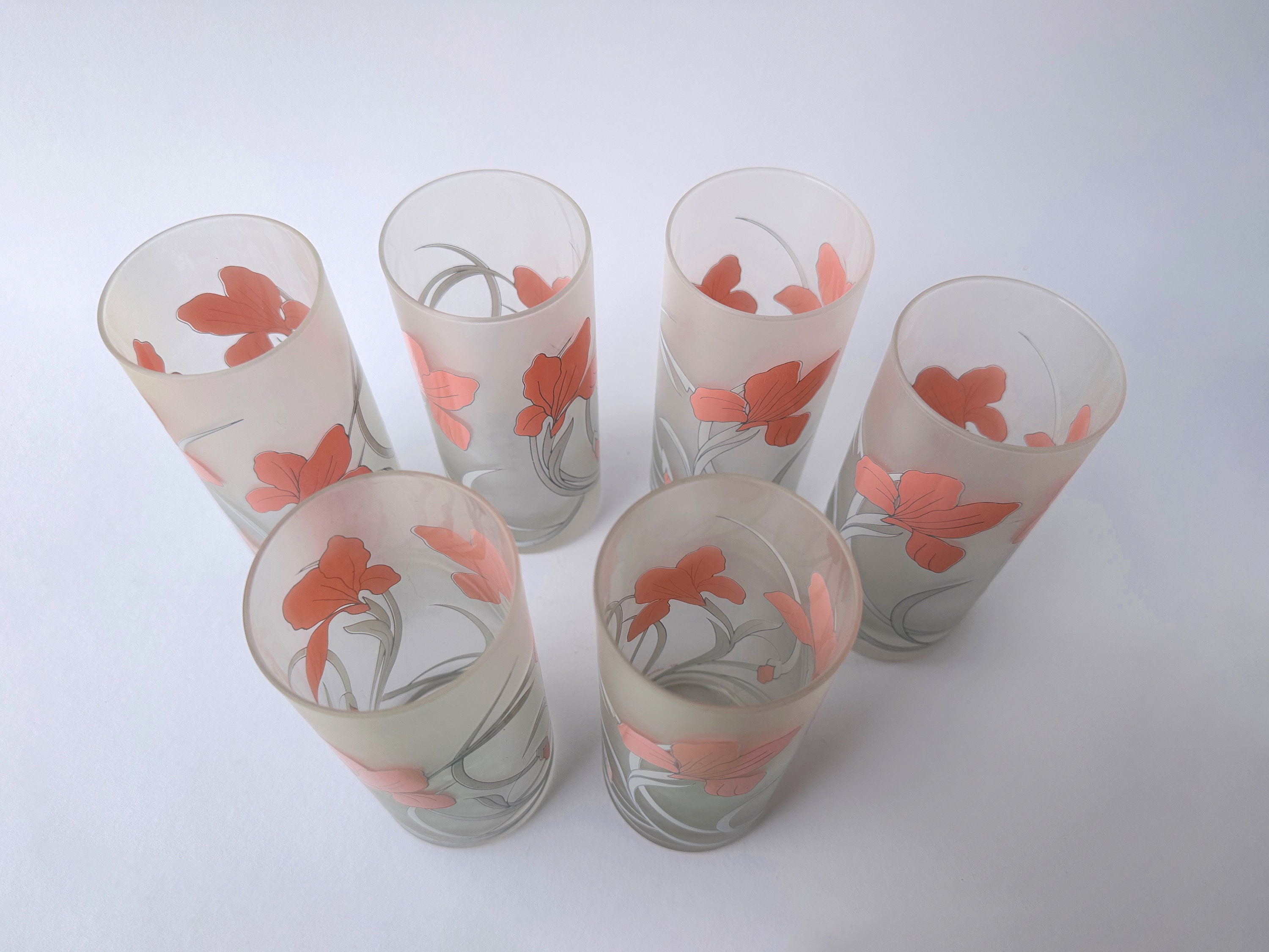 6x Vintage Trinkglas mit Blumenmuster 1980er Jahre